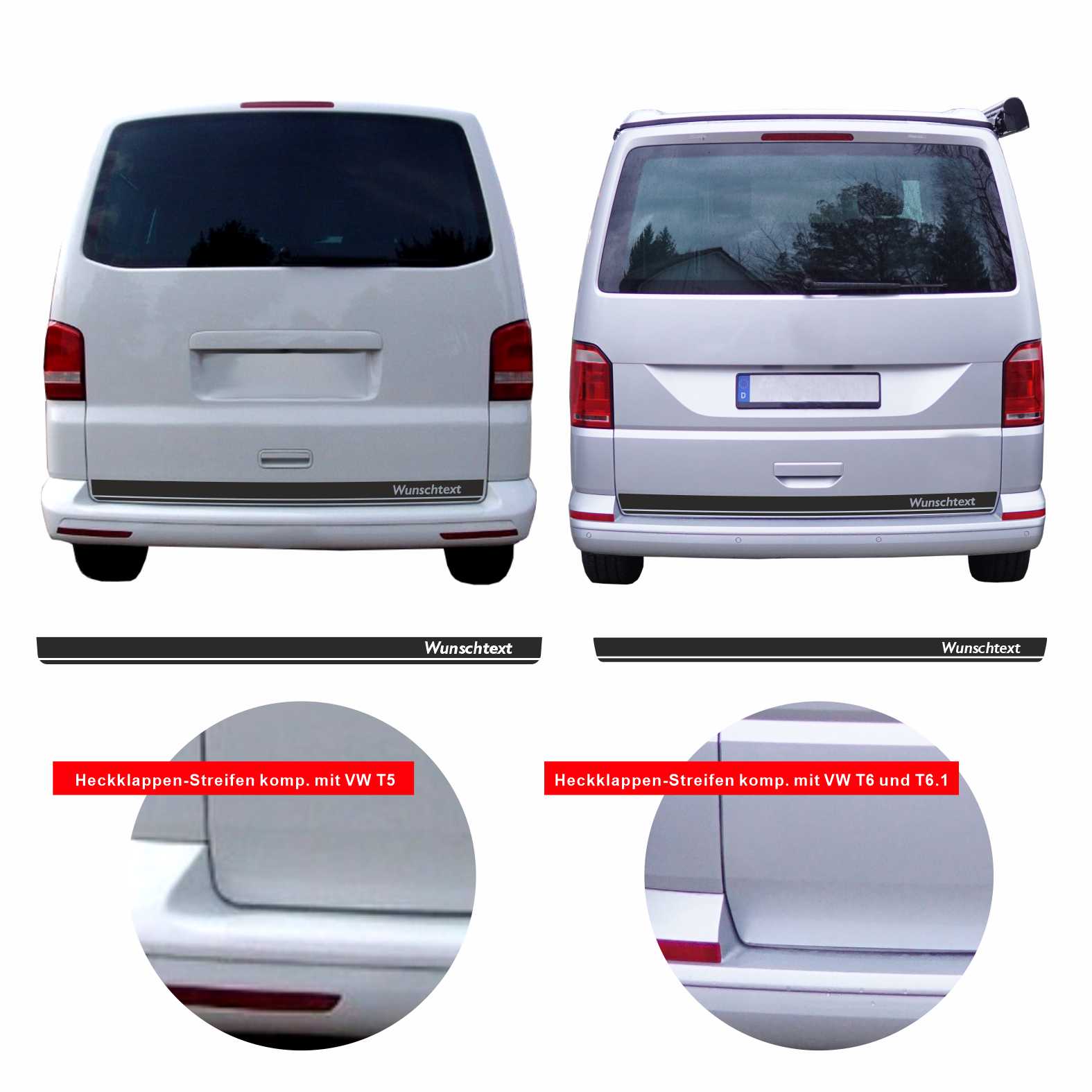 Heckstreifen Heckklappen Aufkleber Wunschtext passend für VW T6.1 T6 T5 Multivan Bulli Transporter - Streifen 2 - FOTOFOL