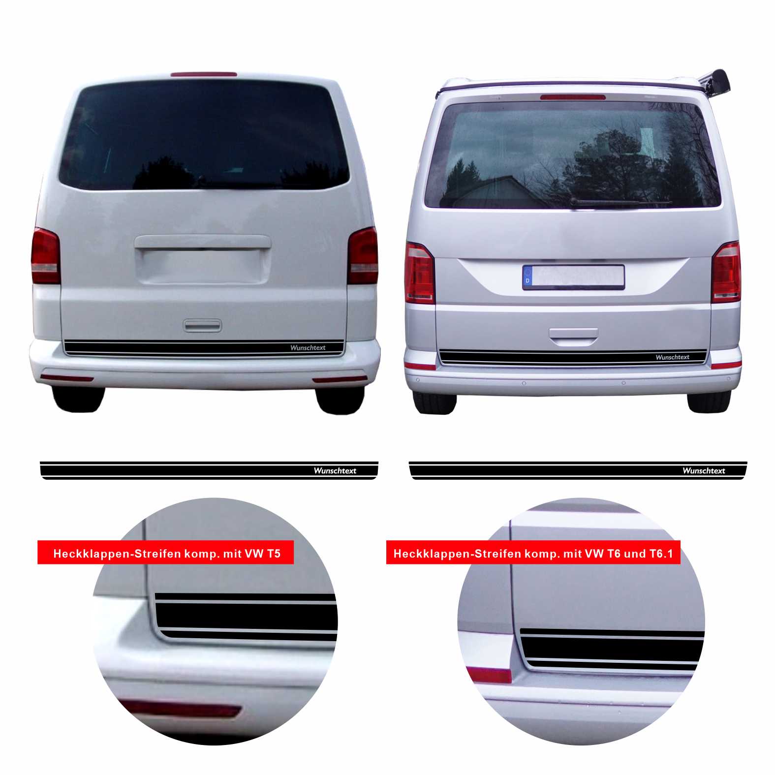 Heckklappen Heckstreifen Aufkleber Wunschtext passend für VW T6.1 T6 T5 Multivan Bulli - Streifen 3 - FOTOFOL