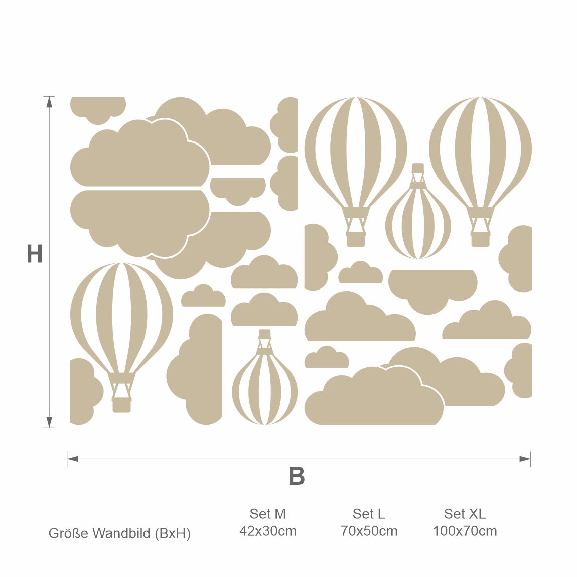 Wandtattoo Wohnzimmer Heißluftballons mit Wolken - FOTOFOL