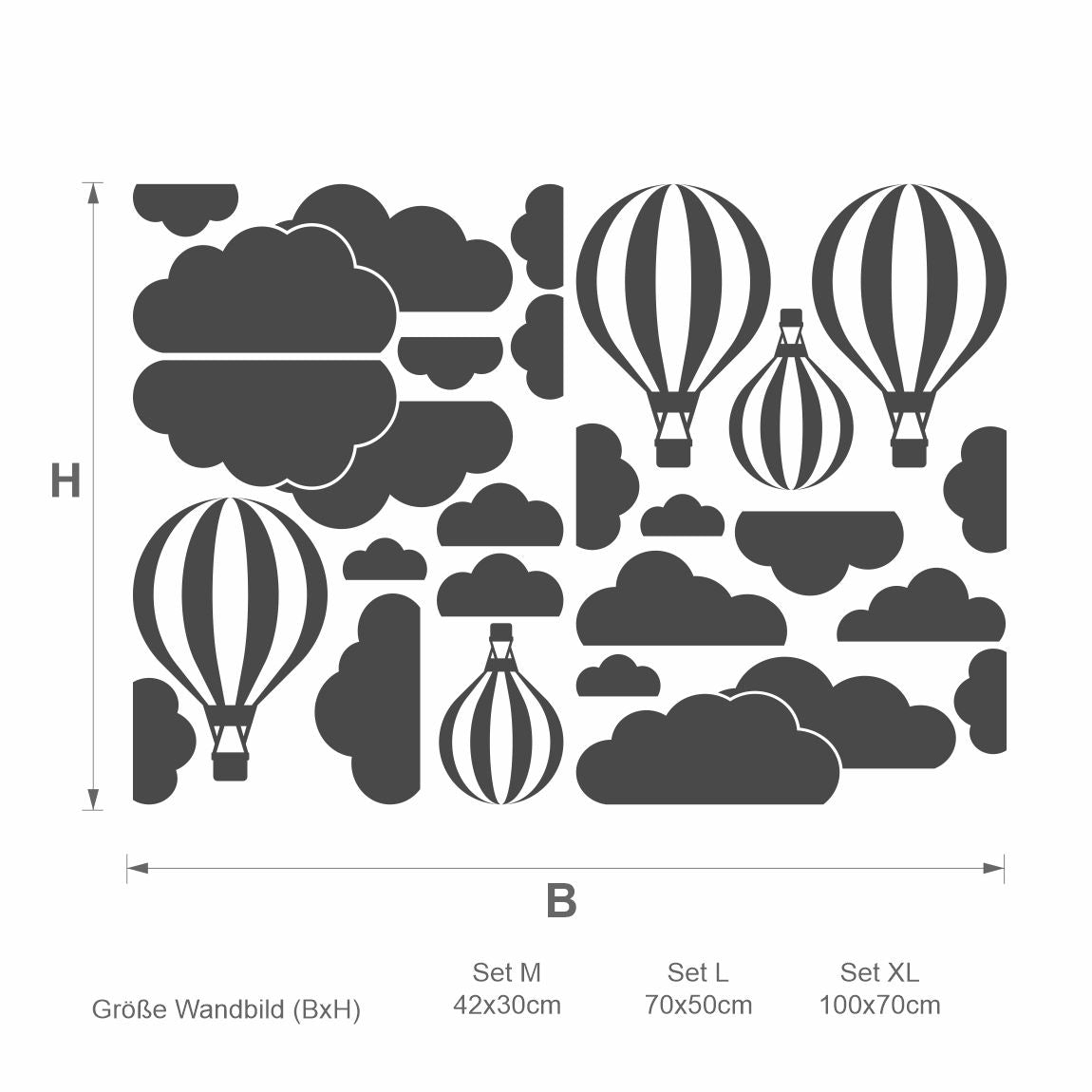 Wandtattoo Wohnzimmer Heißluftballons mit Wolken - FOTOFOL