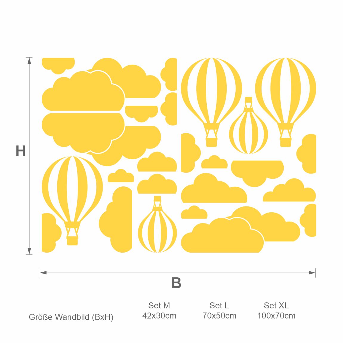 Wandtattoo Wohnzimmer Heißluftballons mit Wolken - FOTOFOL