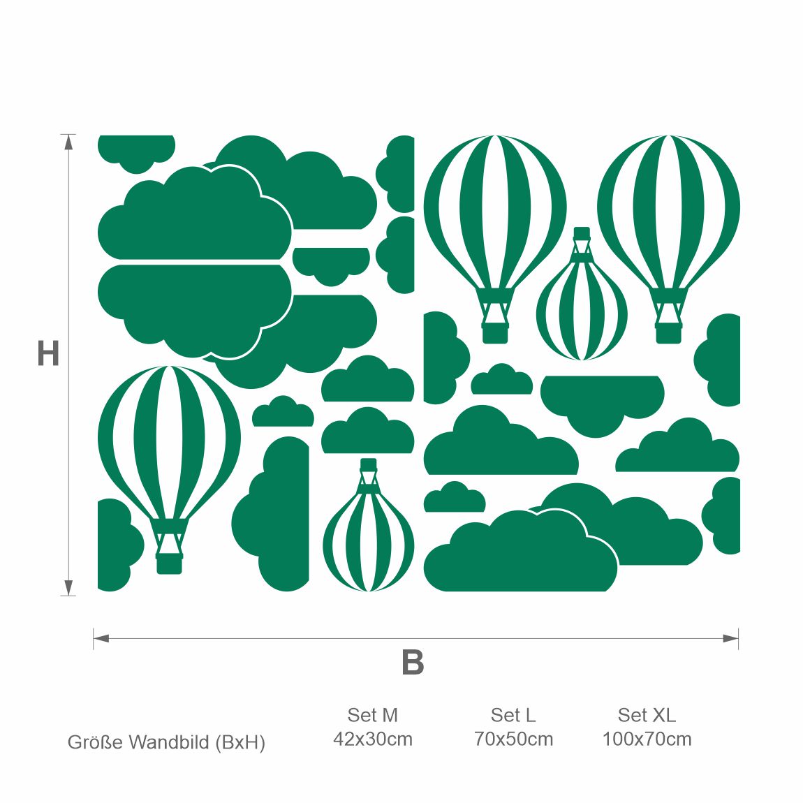 Wandtattoo Wohnzimmer Heißluftballons mit Wolken - FOTOFOL