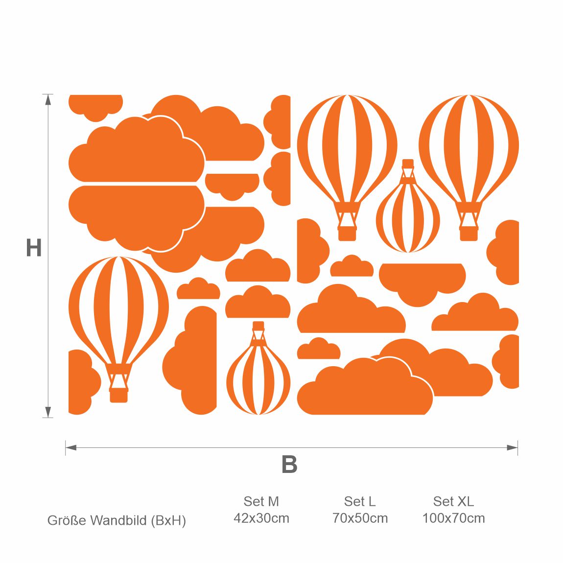 Wandtattoo Wohnzimmer Heißluftballons mit Wolken - FOTOFOL