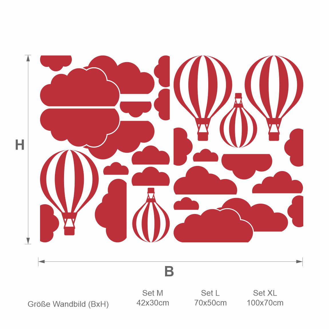 Wandtattoo Wohnzimmer Heißluftballons mit Wolken - FOTOFOL