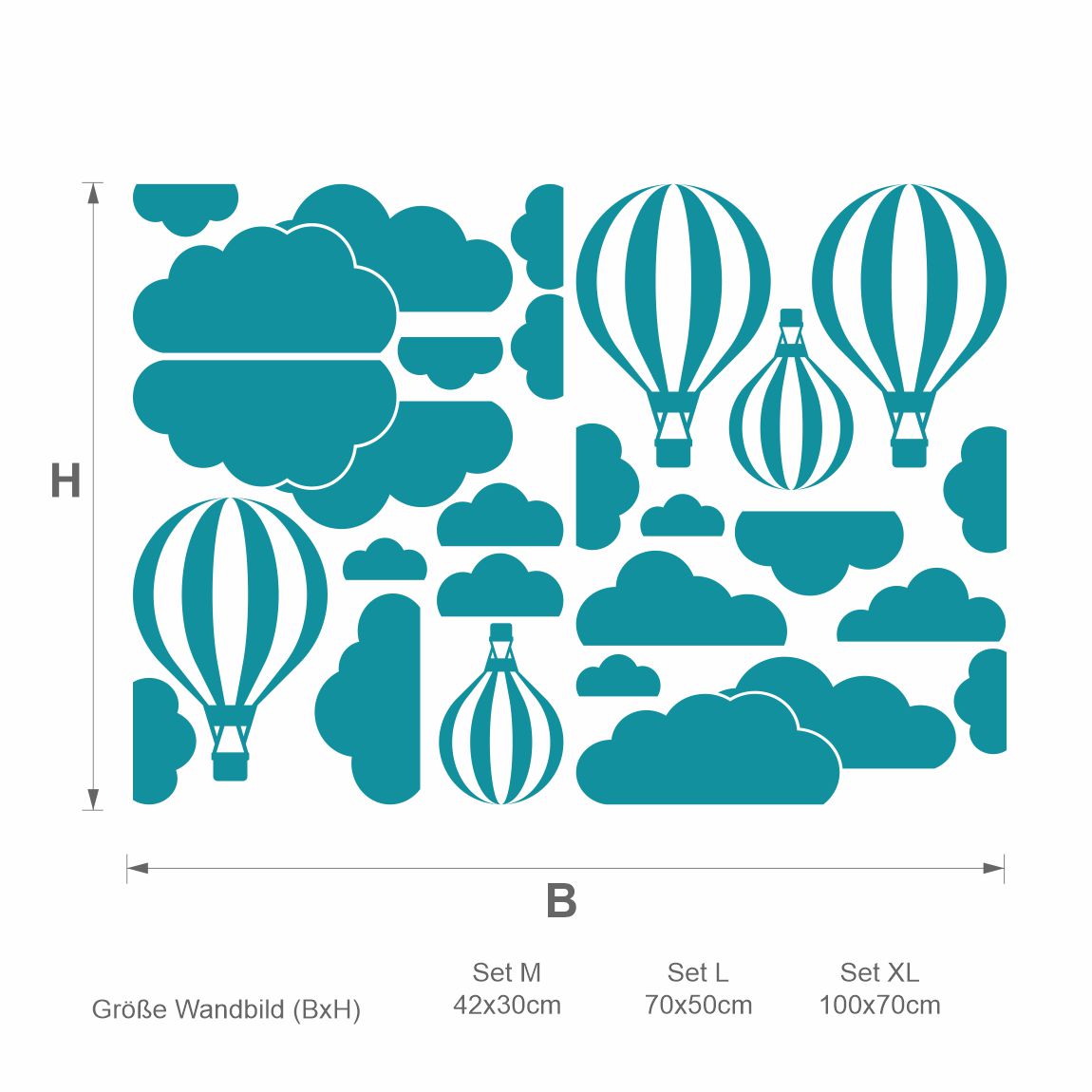 Wandtattoo Wohnzimmer Heißluftballons mit Wolken - FOTOFOL