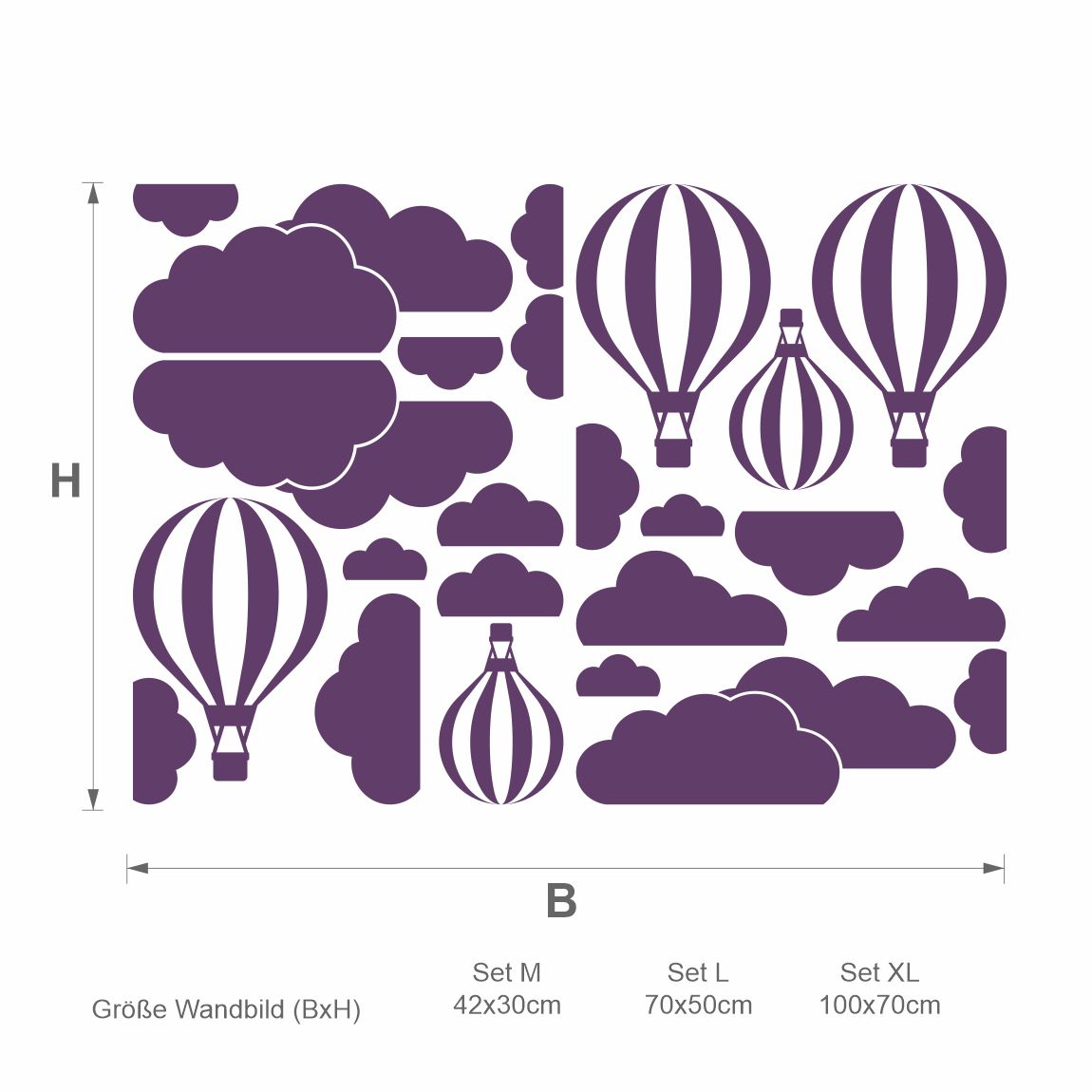 Wandtattoo Wohnzimmer Heißluftballons mit Wolken - FOTOFOL