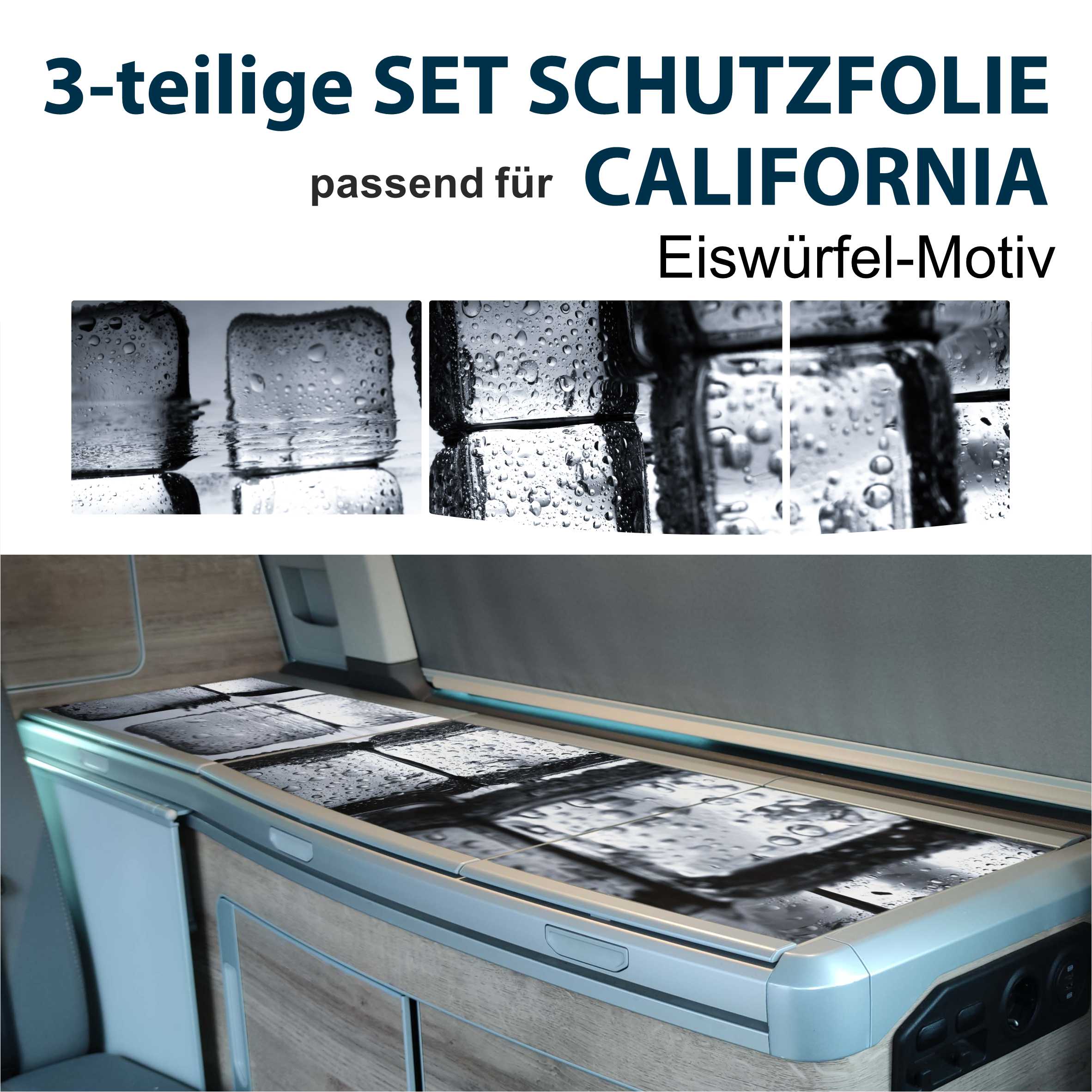 Schutzfolien Auto-Set, passend für VW T6.1 oder T6 California - Schutz für Glass-Abdeckung vom Kühlschrank, Kochfeld, Spülbecken mit verschiedenen Motiven - FOTOFOL
