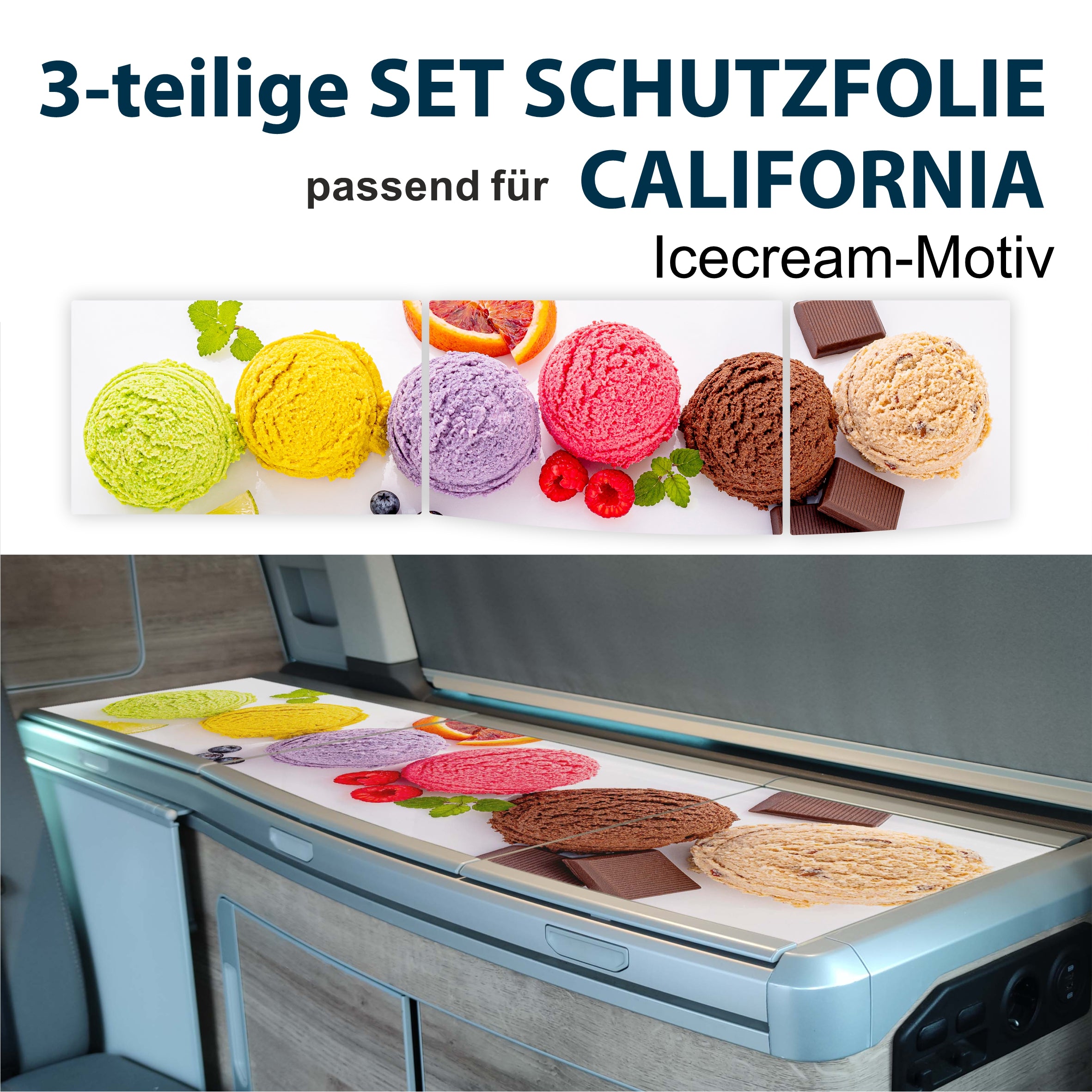 Schutzfolien Auto-Set, passend für VW T6.1 oder T6 California - Schutz für Glass-Abdeckung vom Kühlschrank, Kochfeld, Spülbecken mit verschiedenen Motiven - FOTOFOL