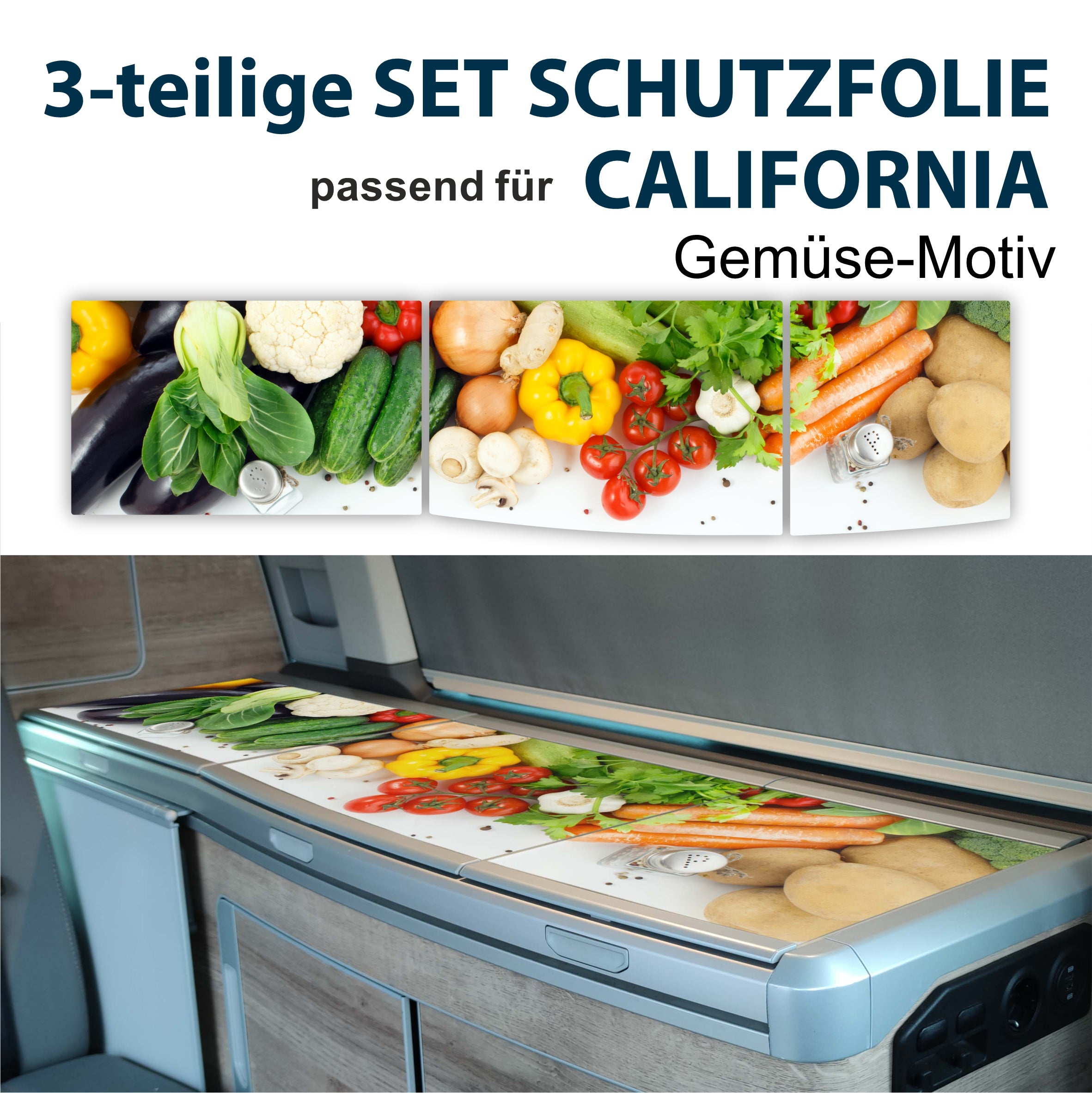 Schutzfolien Auto-Set, passend für VW T6.1 oder T6 California - Schutz für Glass-Abdeckung vom Kühlschrank, Kochfeld, Spülbecken mit verschiedenen Motiven - FOTOFOL