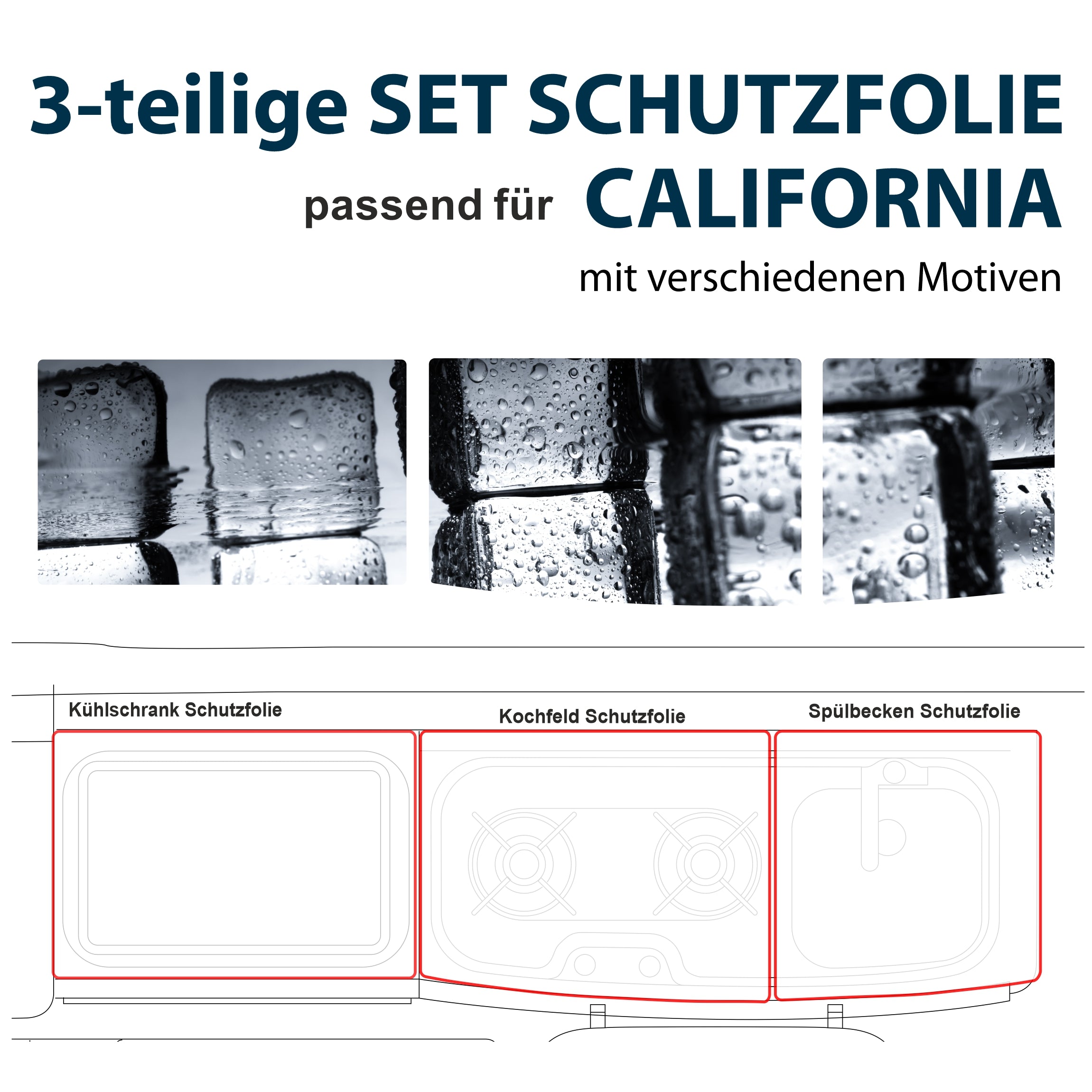 Schutzfolien Auto-Set, passend für VW T6.1 oder T6 California -
Schutz für Glass-Abdeckung vom Kühlschrank, Kochfeld,
Spülbecken mit verschiedenen Motiven | FOTOFOL