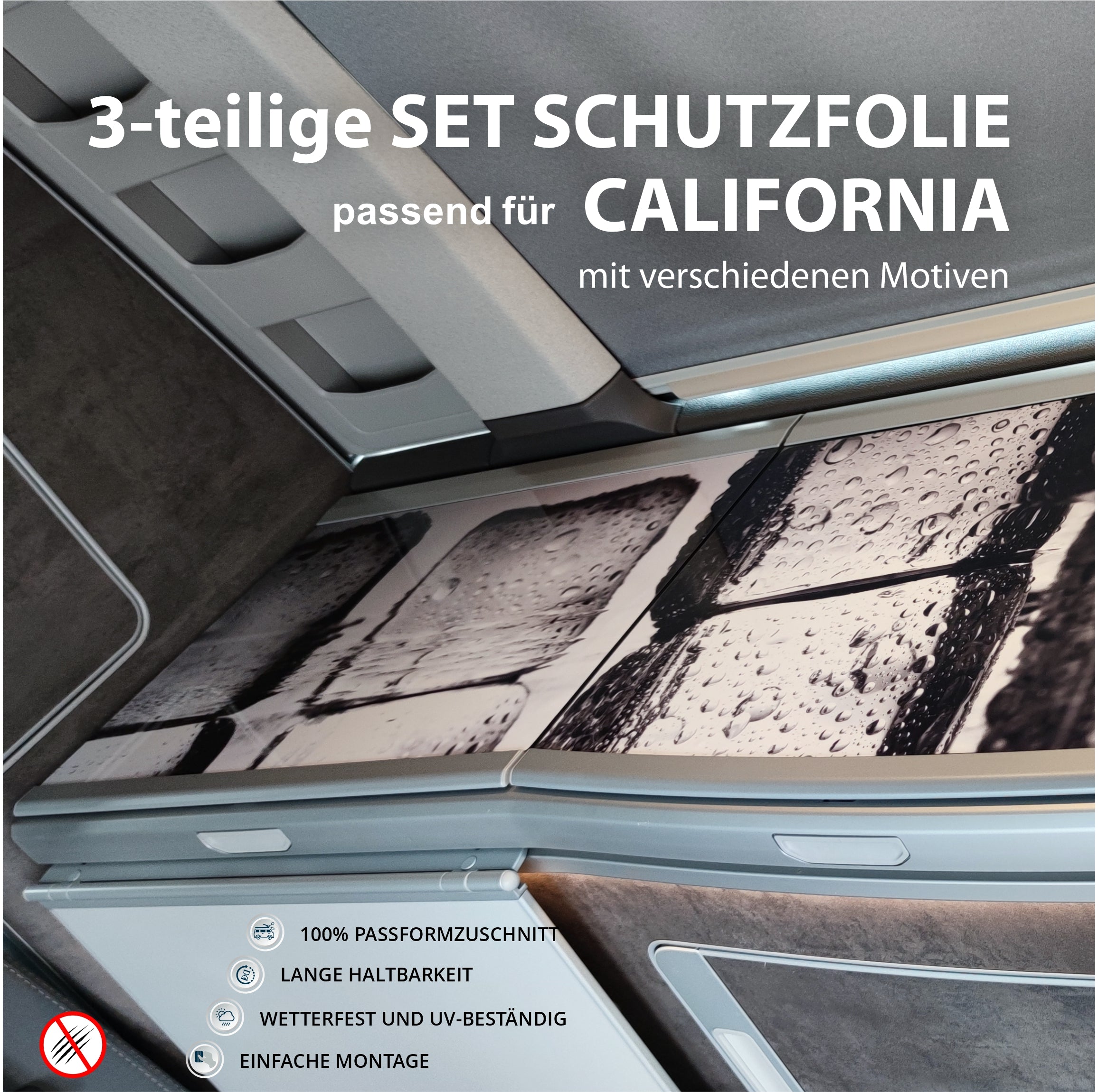 Schutzfolien Auto-Set, passend für VW T6.1 oder T6 California -
Schutz für Glass-Abdeckung vom Kühlschrank, Kochfeld,
Spülbecken mit verschiedenen Motiven | FOTOFOL