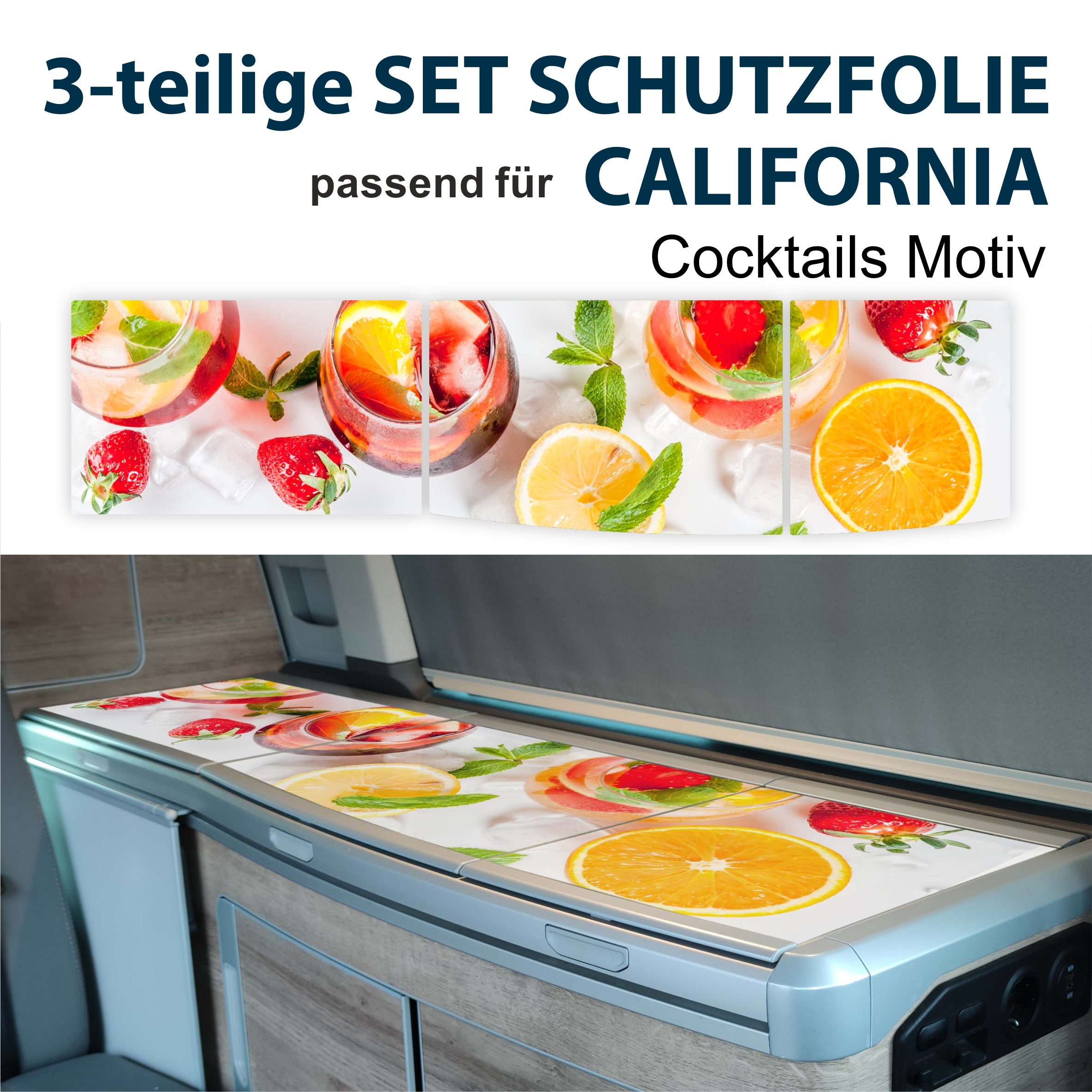 Schutzfolien Auto-Set, passend für VW T6.1 oder T6 California -
Schutz für Glass-Abdeckung vom Kühlschrank, Kochfeld,
Spülbecken mit verschiedenen Motiven | FOTOFOL