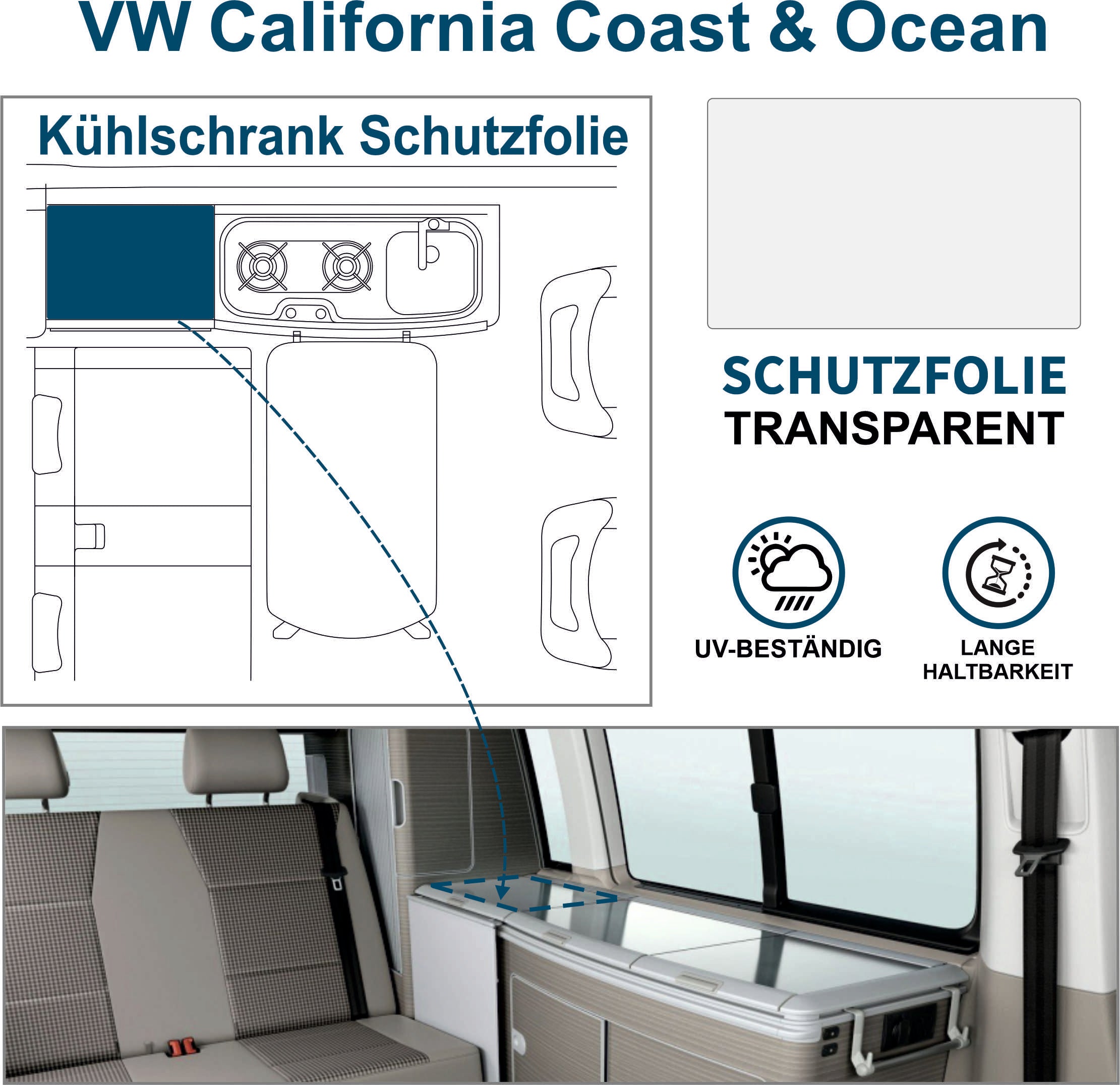 Schutzfolie Auto transparent - passend für VW T6.1 oder T6 California Deckel Kühlschrank Kochfeld Spülbecken California Coast Ocean Bulli - FOTOFOL
