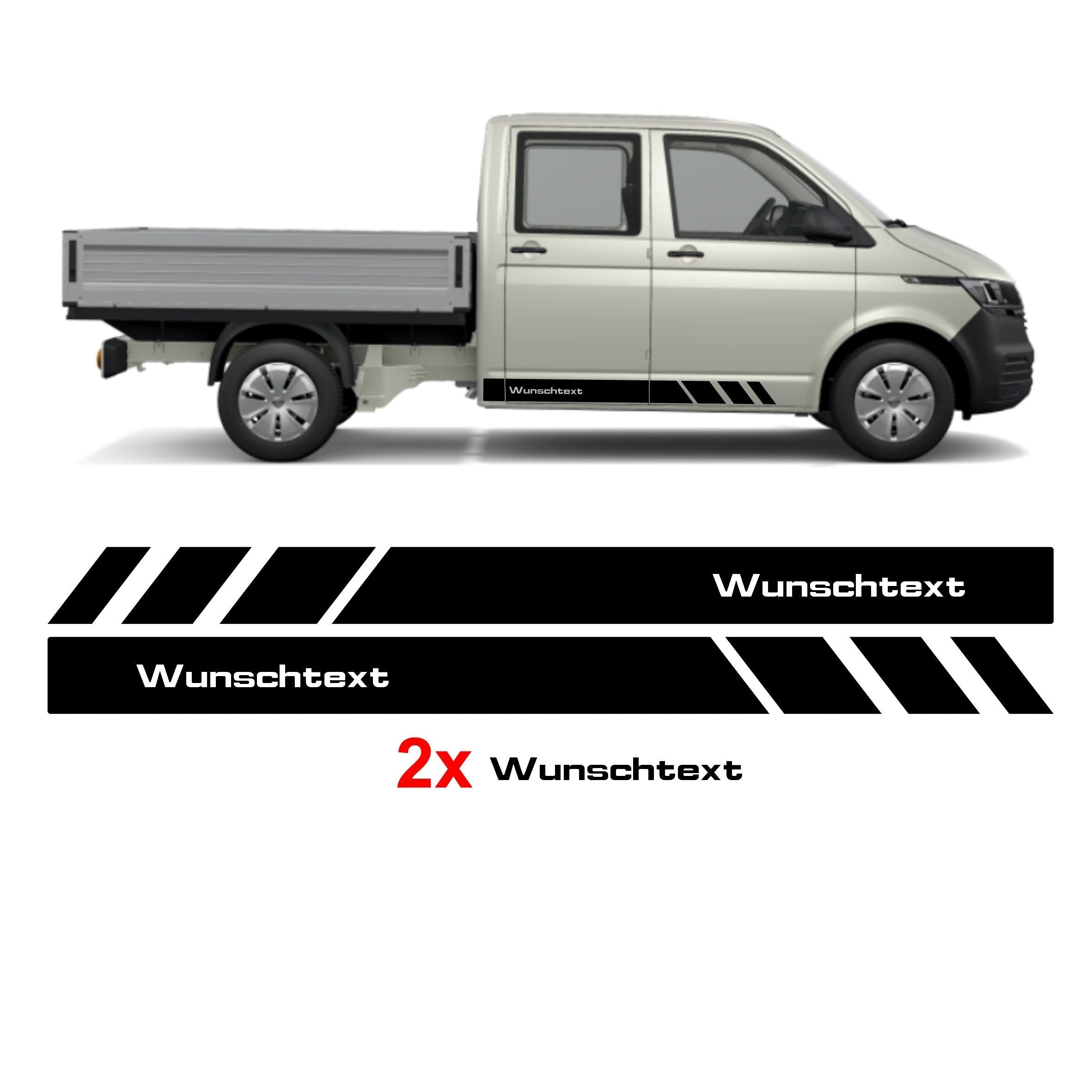 Seitenstreifen Aufkleber mit WUNSCHTEXT passend für VW Pritsche Doppelkabine - FOTOFOL