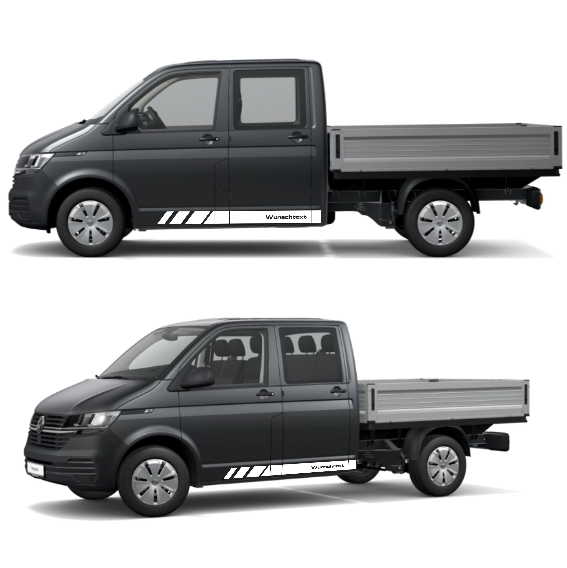 Seitenstreifen Aufkleber mit WUNSCHTEXT passend für VW Pritsche Doppelkabine - FOTOFOL