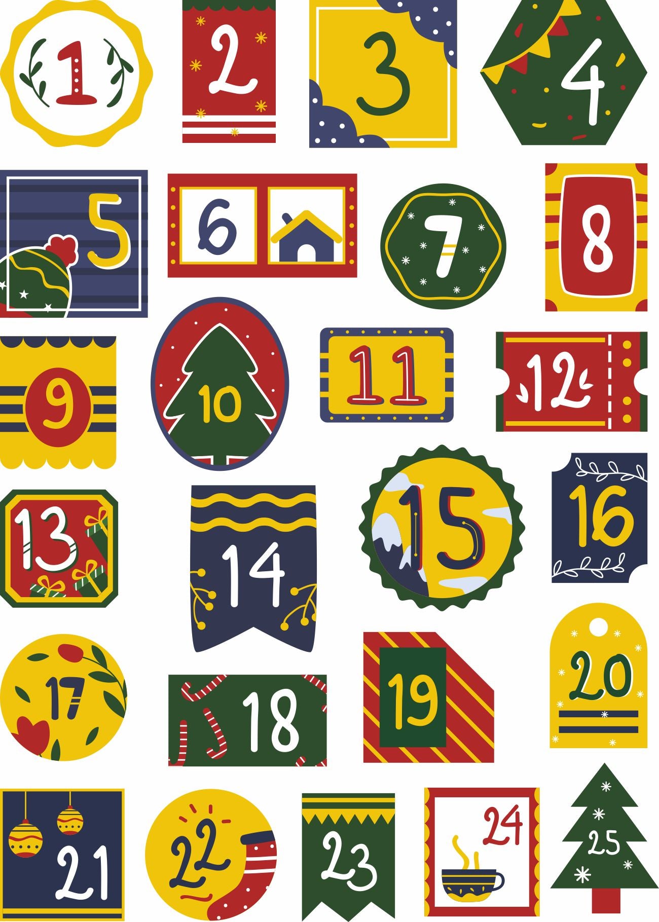 Aufkleber für Adventskalender - Adventszahlen, Christmas, Weihnachten - FOTOFOL