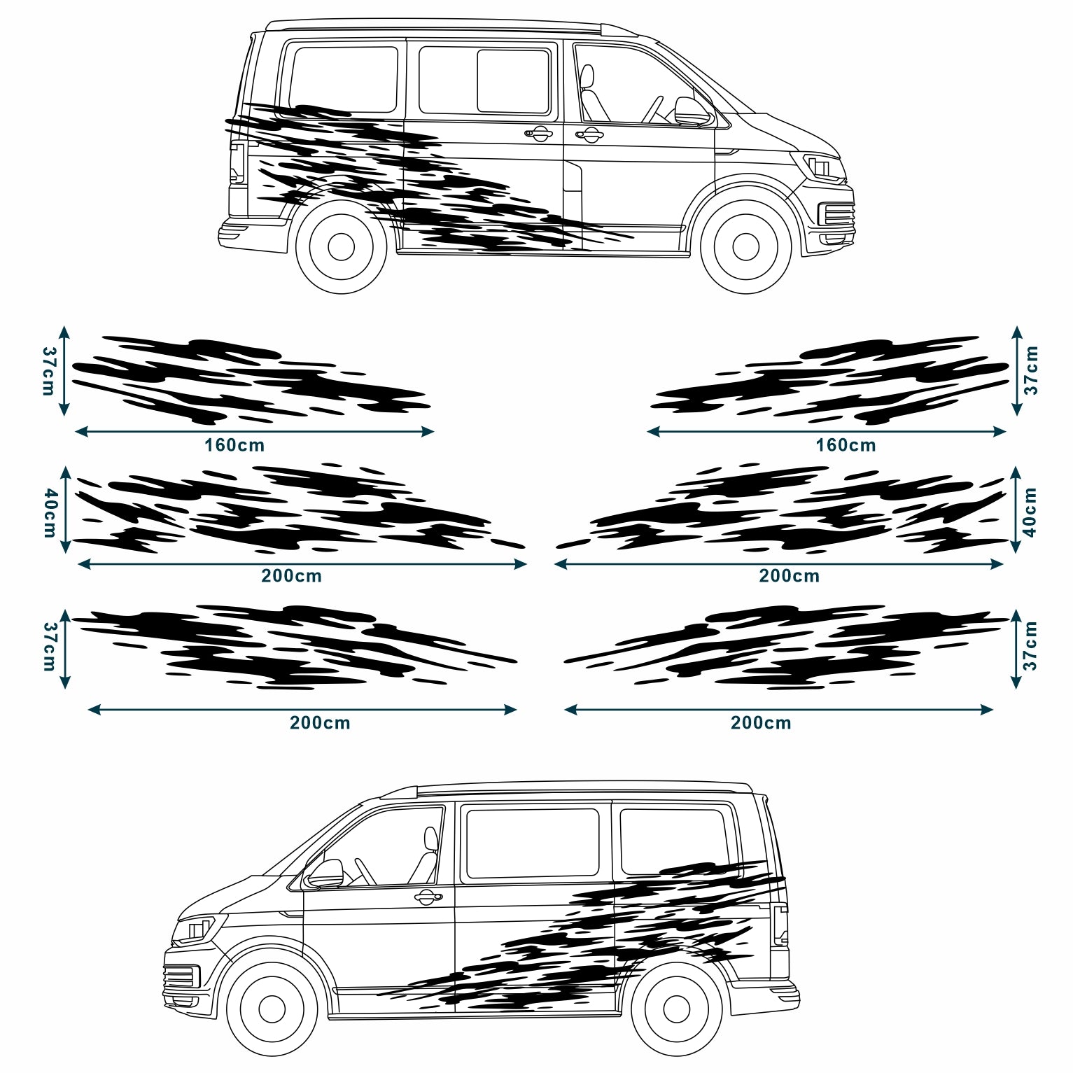 Seitenstreifen Aufkleber "Splash Style" passend für VW T6.1, T6, T5, Multivan, Bulli, Transporter - FOTOFOL