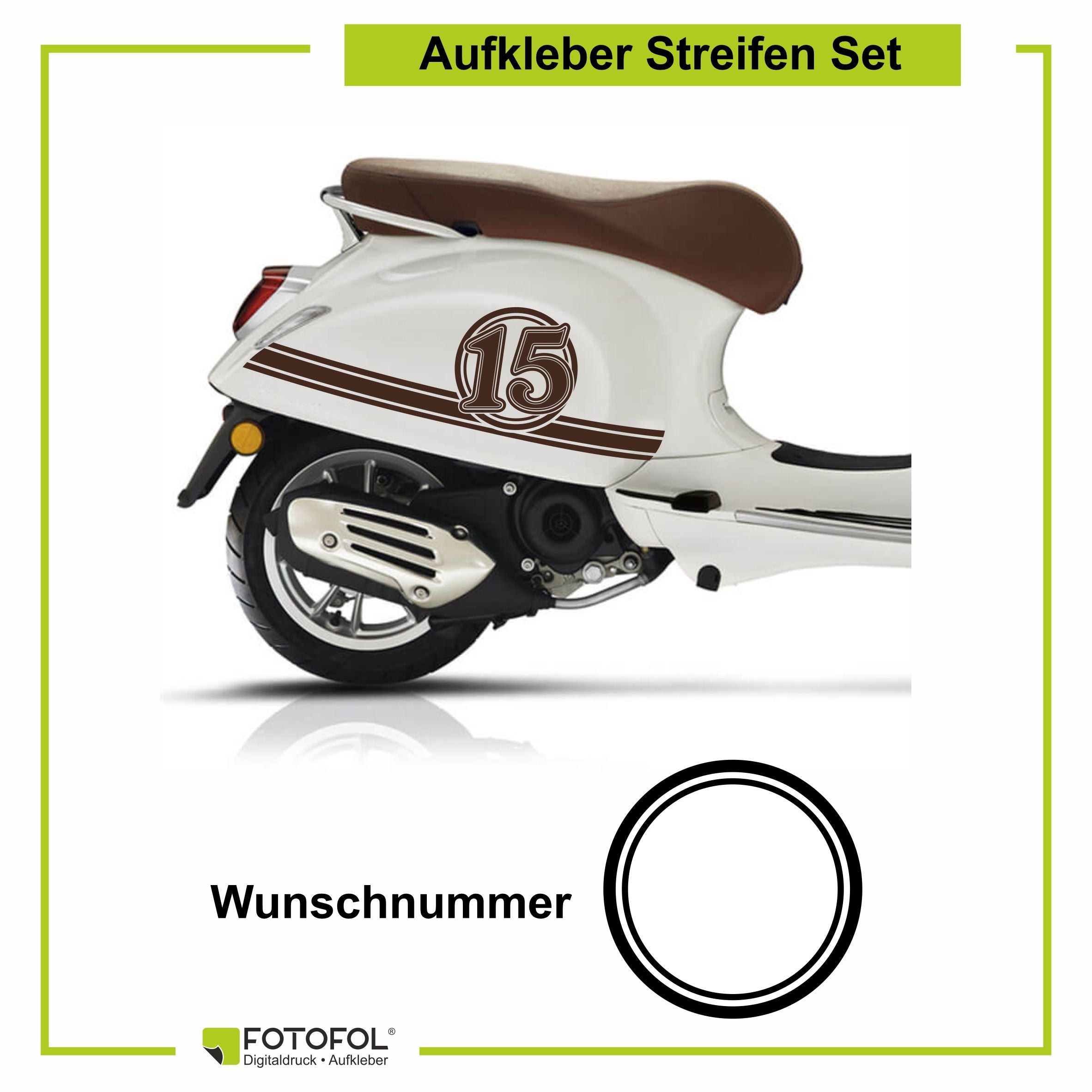 Aufkleber Streifen Set Wunschnummer passend für Motorroller "Vespa Primavera" - Wunschzahl Dekor Aufkleber Scooter - FOTOFOL
