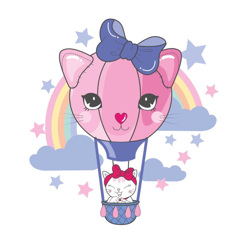 Wandtattoo Kinderzimmer Katze im Heißluftballon - FOTOFOL