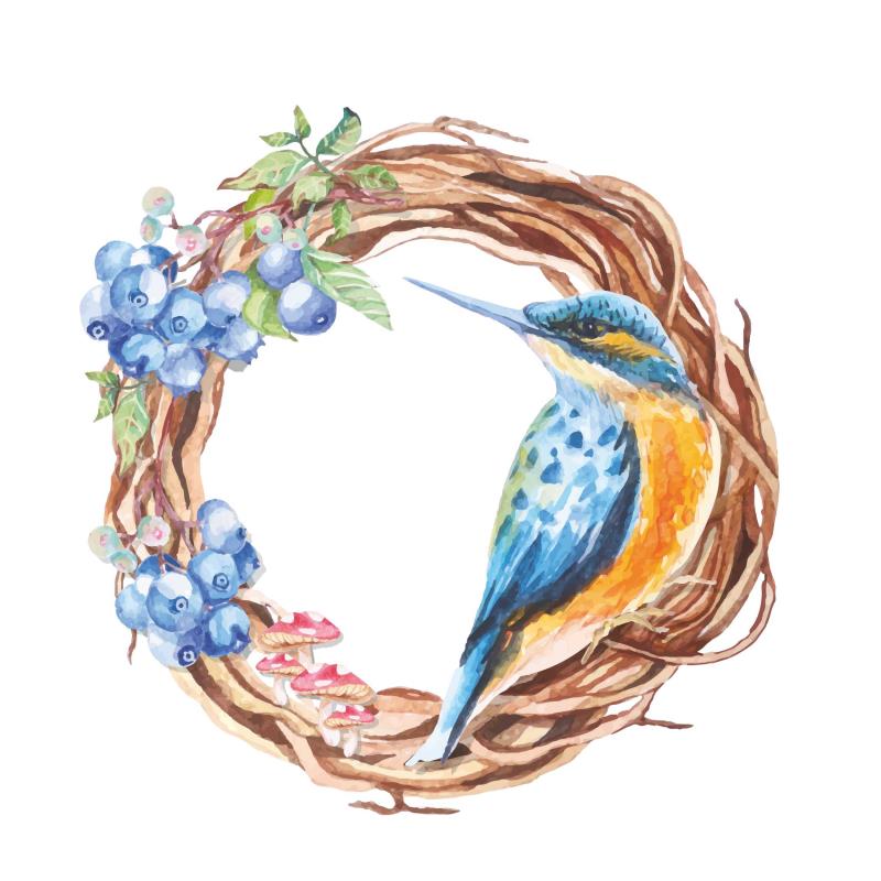 Wandtattoo Schlafzimmer Kranz mit Kolibri - FOTOFOL