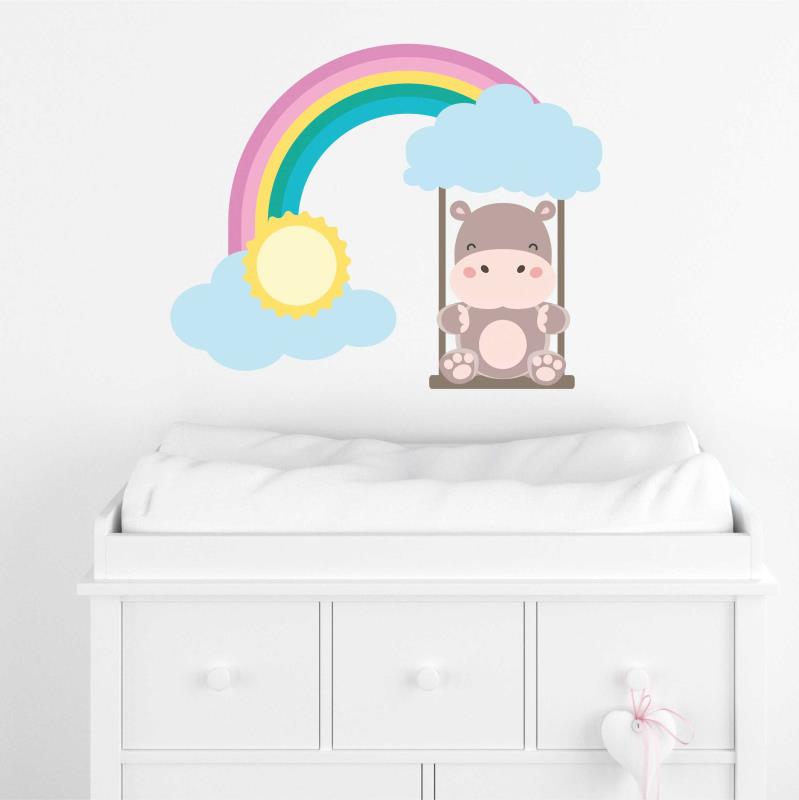 Wandtattoo Kinderzimmer Nilpferd Regenbogen - FOTOFOL