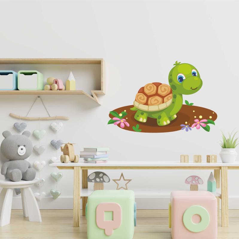 Wandtattoo Kinderzimmer Schildkröte mit Blumen - FOTOFOL