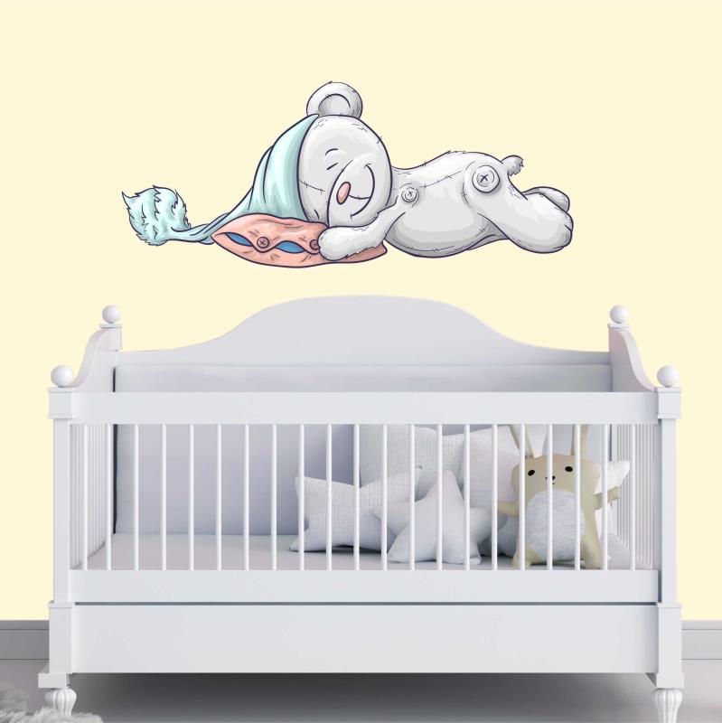 Wandtattoo Kinderzimmer Bär auf Kissen schlafen - FOTOFOL