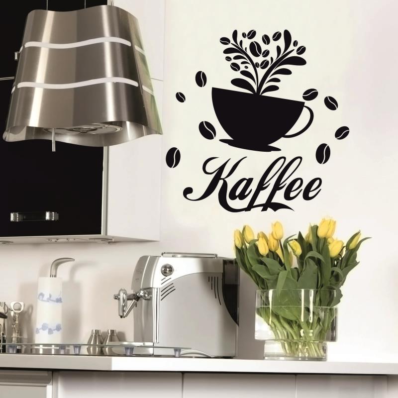 Wandtattoo Küche Deko Kaffee Kaffeetasse Kaffeebohnen - FOTOFOL