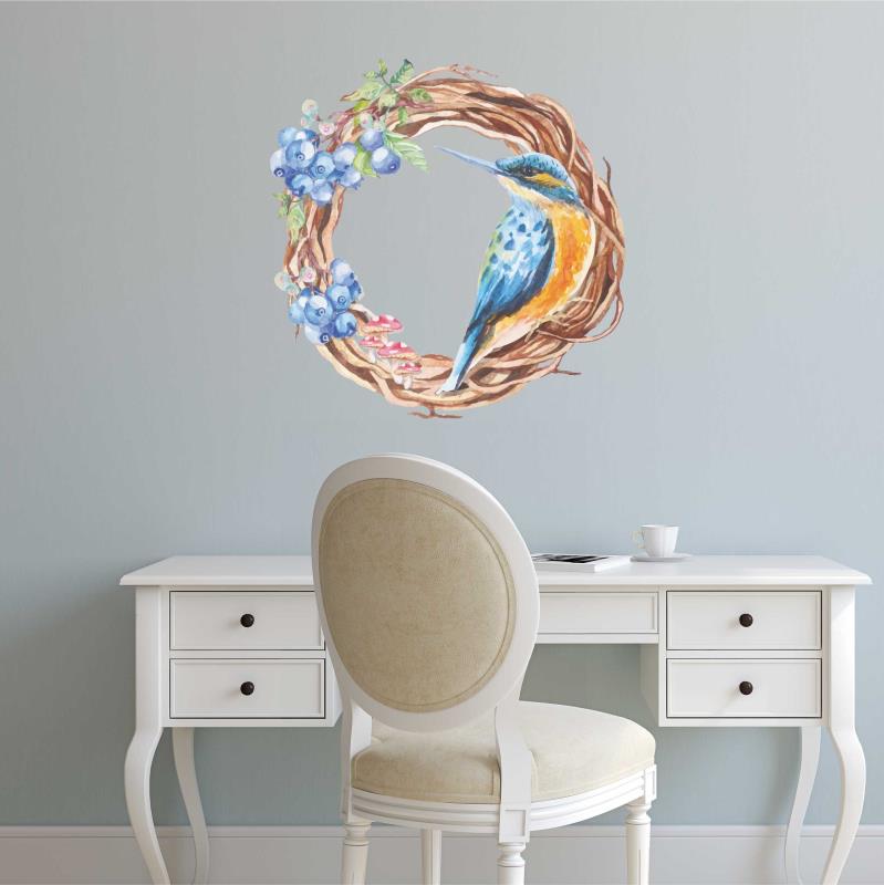 Wandtattoo Schlafzimmer Kranz mit Kolibri - FOTOFOL