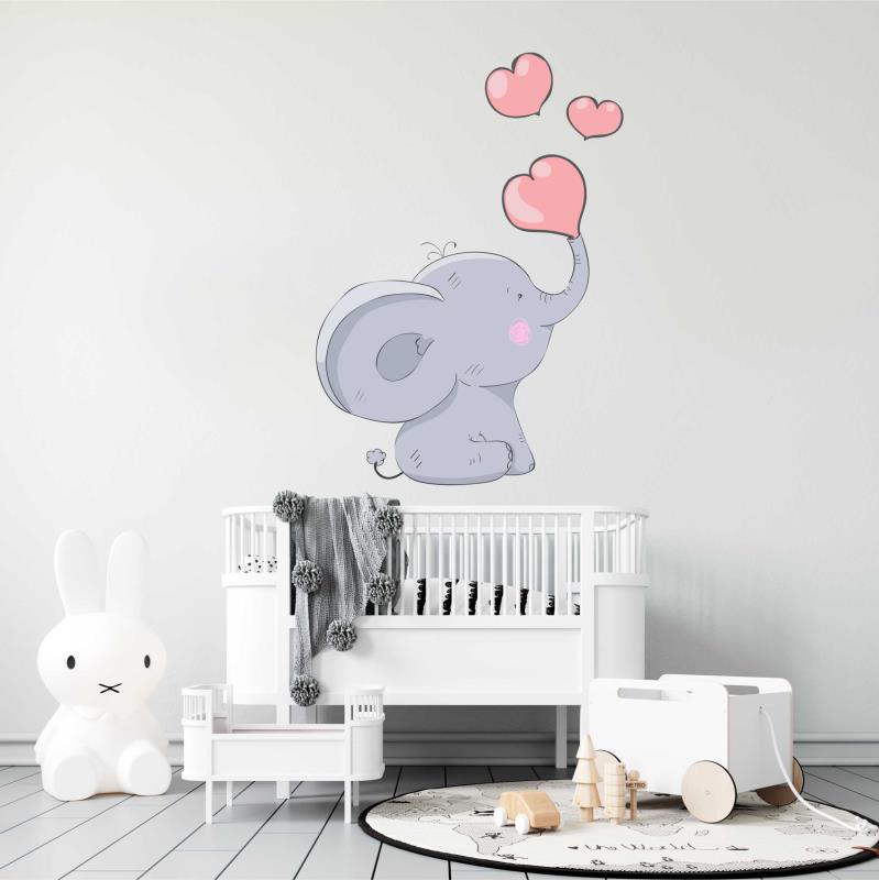 Wandtattoo Kinderzimmer Elefant mit roten Herzen - FOTOFOL