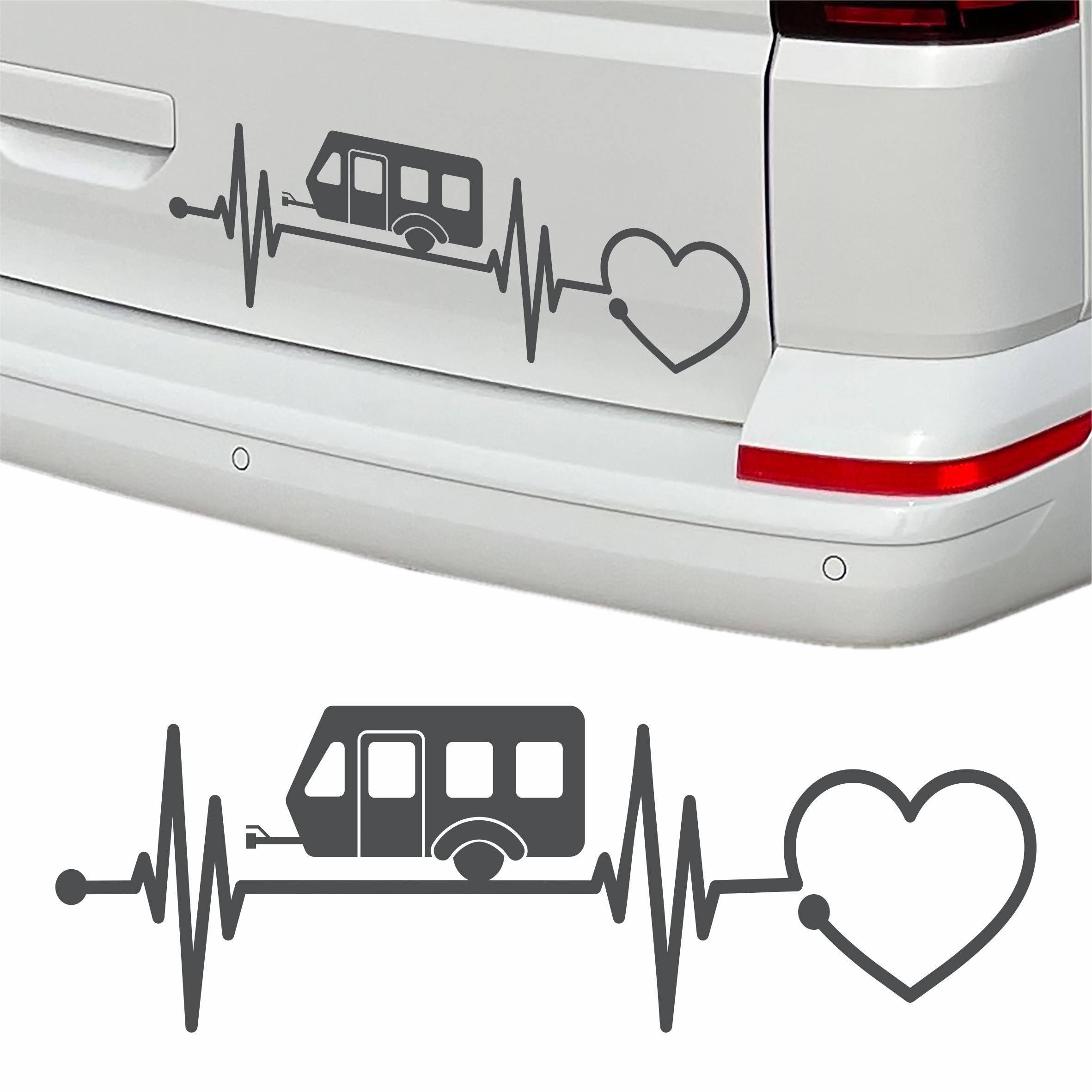Aufkleber Wohnwagen Herzschlag 30cm - Herz Diagramm - Aufkleber für Camper, Wohnmobil, Wohnwagen Fahrzeuge - FOTOFOL