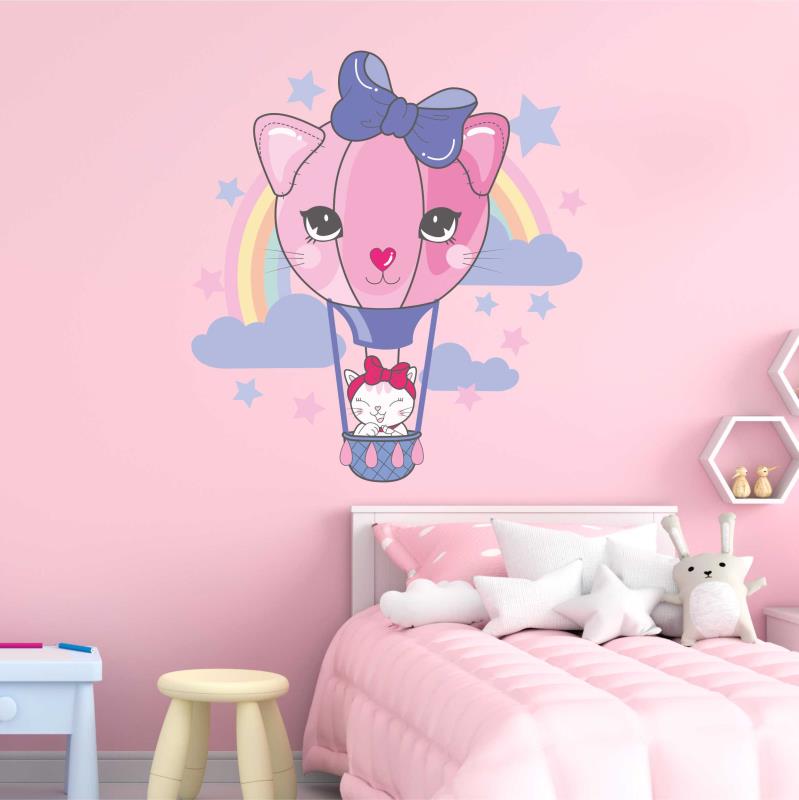 Wandtattoo Kinderzimmer Katze im Heißluftballon - FOTOFOL