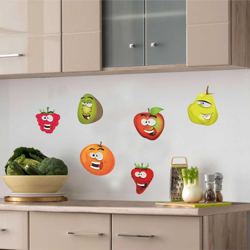Wandtattoo Küche Obst Set Apfel Kiwi Erdbeere Himbeere Orange Birne - FOTOFOL