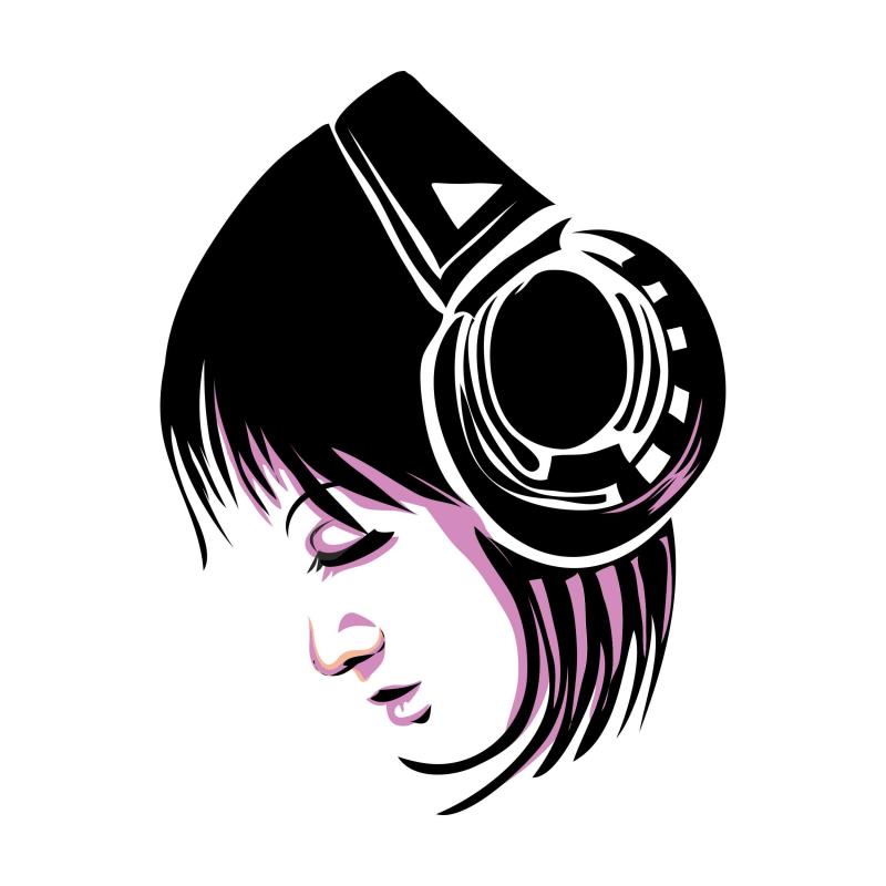 Wandtattoo Teenager-Zimmer Deko Frau mit Kopfhörern - FOTOFOL