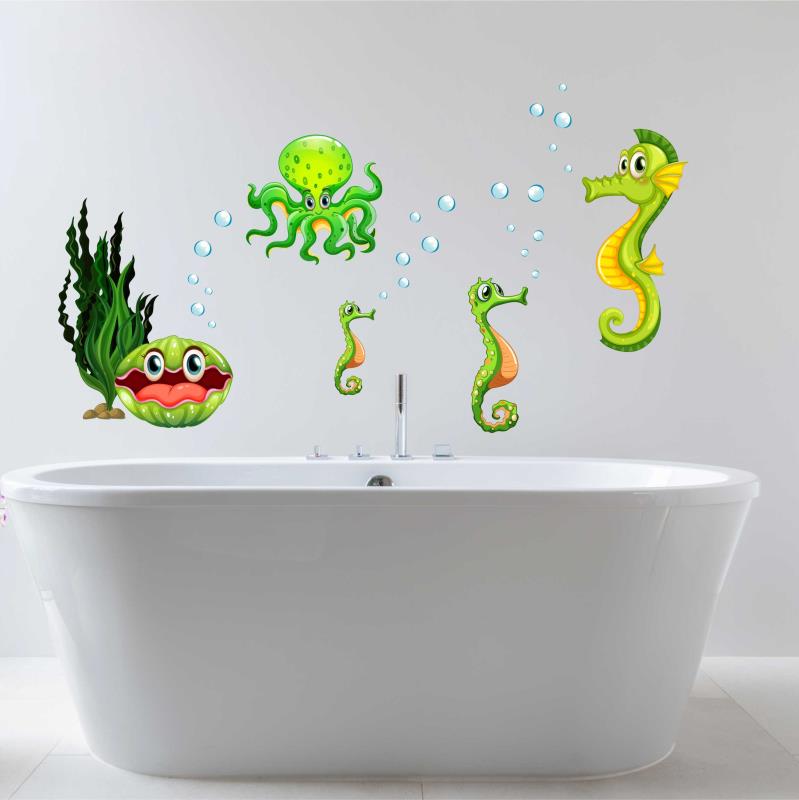 Wandtattoo Badezimmer Deco Set Seepferdchen Muscheln Krake - FOTOFOL