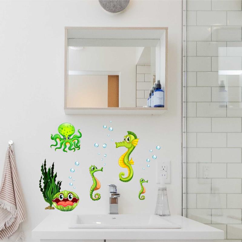 Wandtattoo Badezimmer Deco Set Seepferdchen Muscheln Krake - FOTOFOL