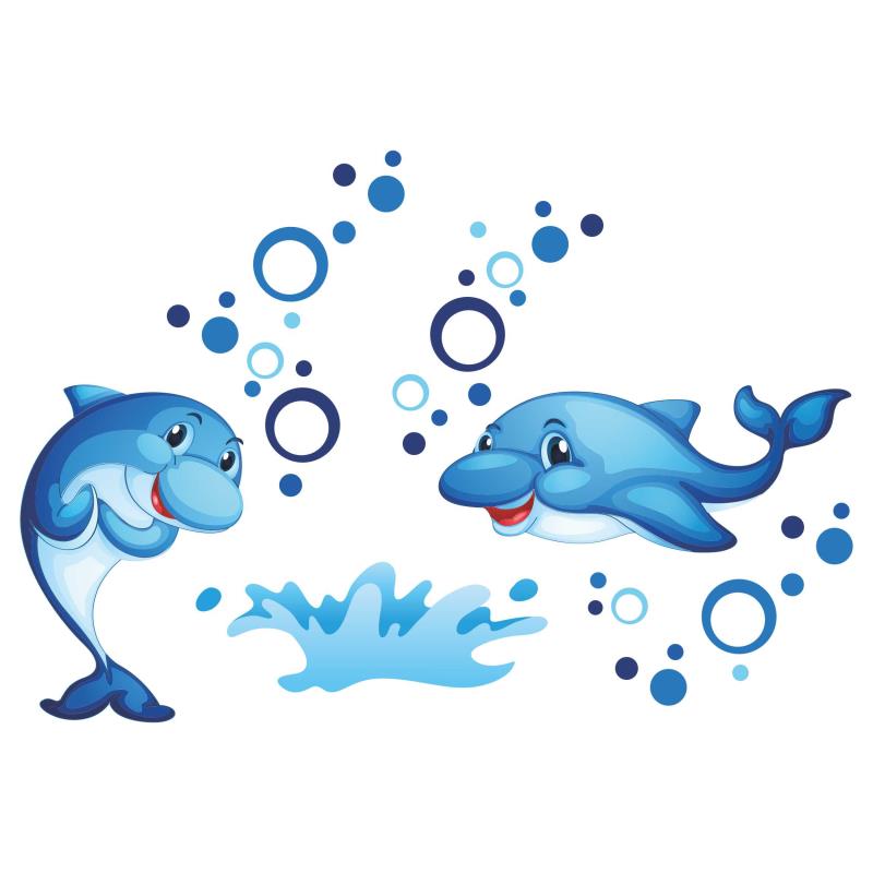 Wandtattoo Badezimmer niedliche Delphine Luftblasen Wasser - FOTOFOL
