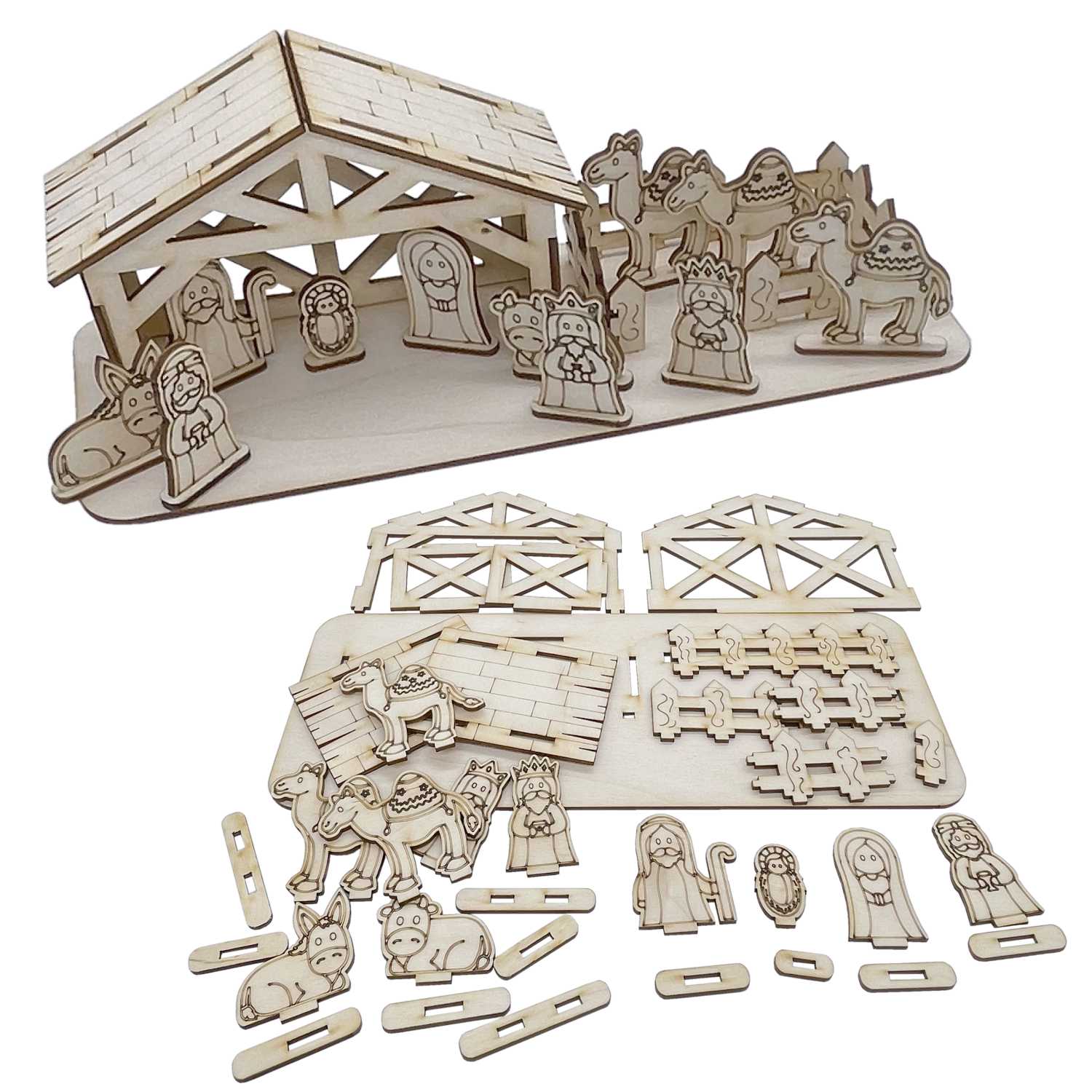 Bastelset Weihnachtskrippe aus Birkensperrholz - Krippe, Krippenfiguren zum bemalen - FOTOFOL