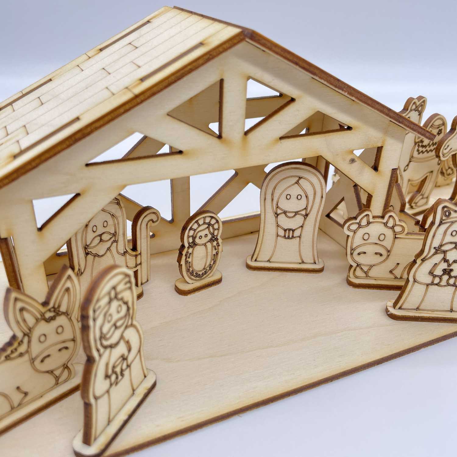 Bastelset Weihnachtskrippe aus Birkensperrholz - Krippe, Krippenfiguren zum bemalen - FOTOFOL