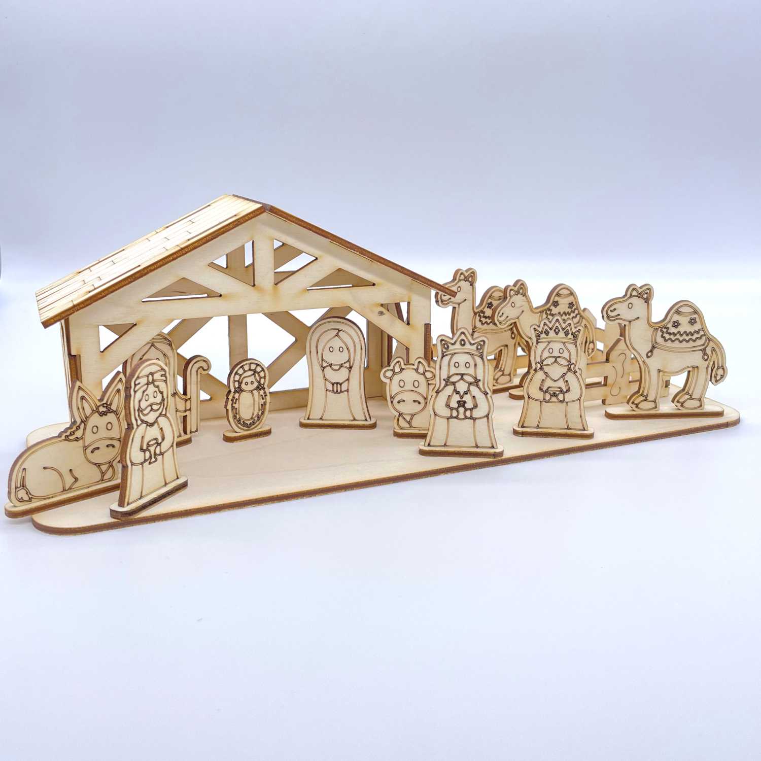 Bastelset Weihnachtskrippe aus Birkensperrholz - Krippe, Krippenfiguren zum bemalen - FOTOFOL