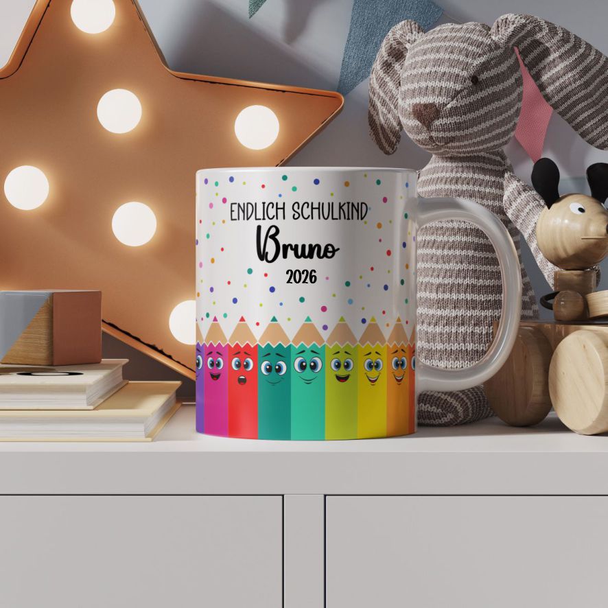 Tasse Einschulung  mit Name Personalisieren - Endlich Schulkind - FOTOFOL