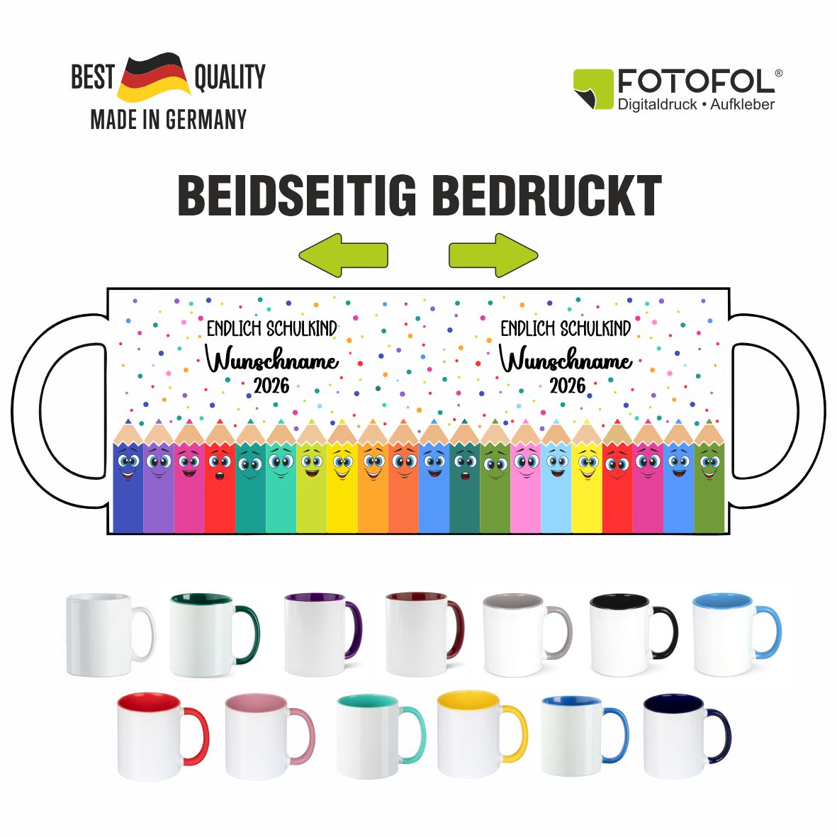 Tasse Einschulung  mit Name Personalisieren - Endlich Schulkind - FOTOFOL