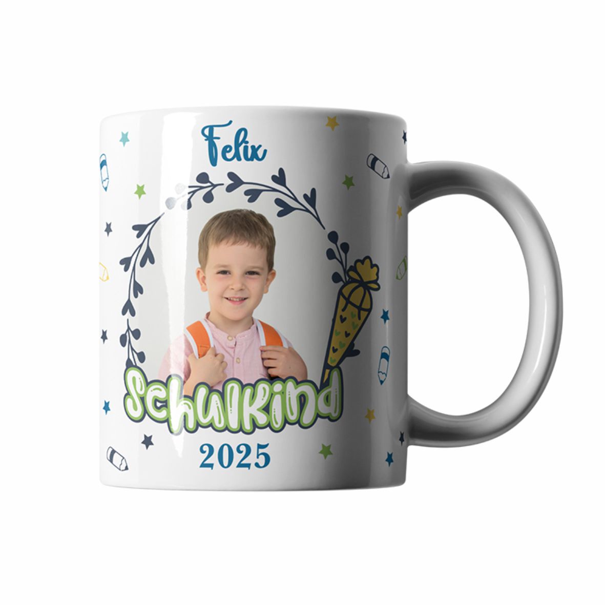 Tasse Einschulung 2025 mit Name und Bild Personalisieren Junge - FOTOFOL