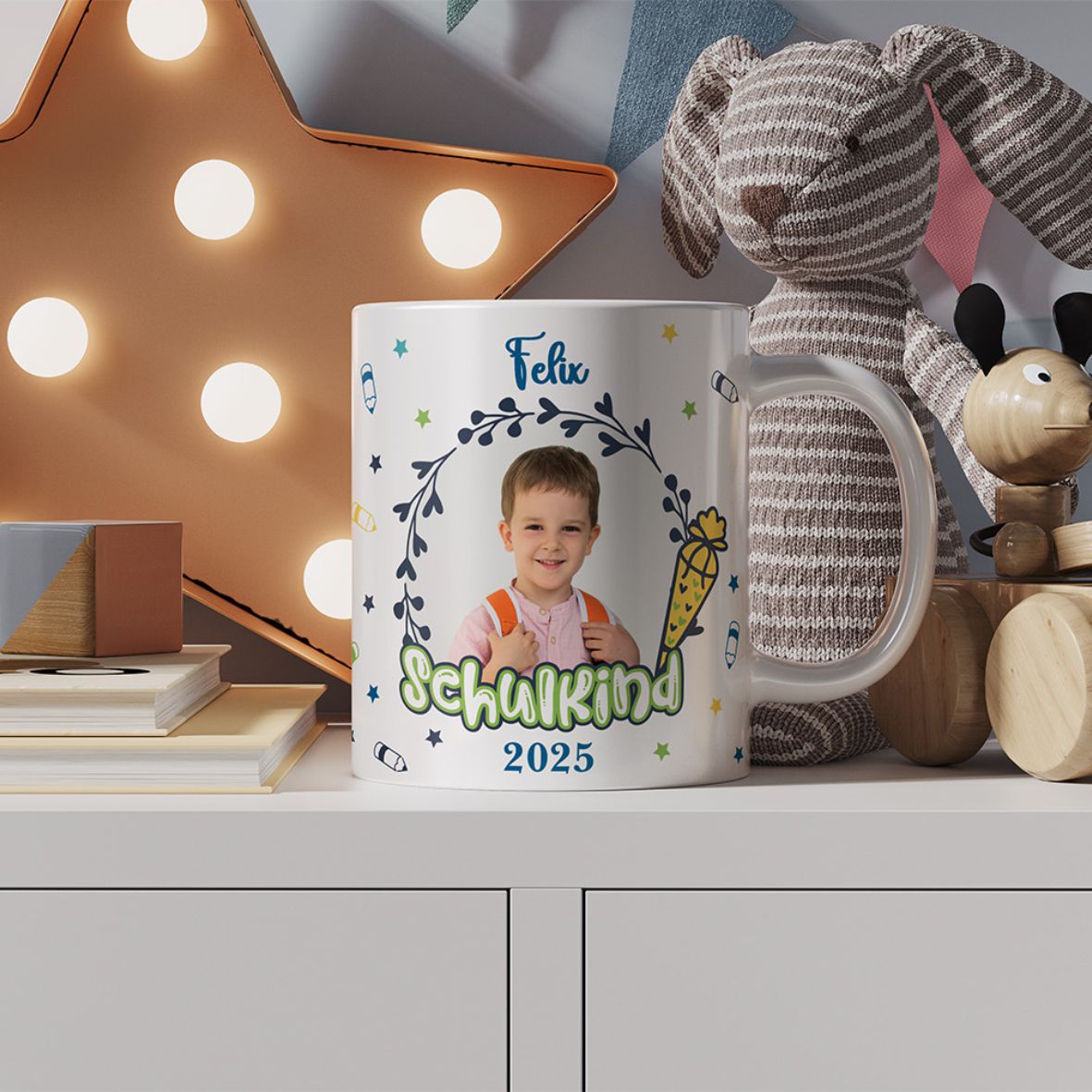 Tasse Einschulung 2025 mit Name und Bild Personalisieren Junge - FOTOFOL