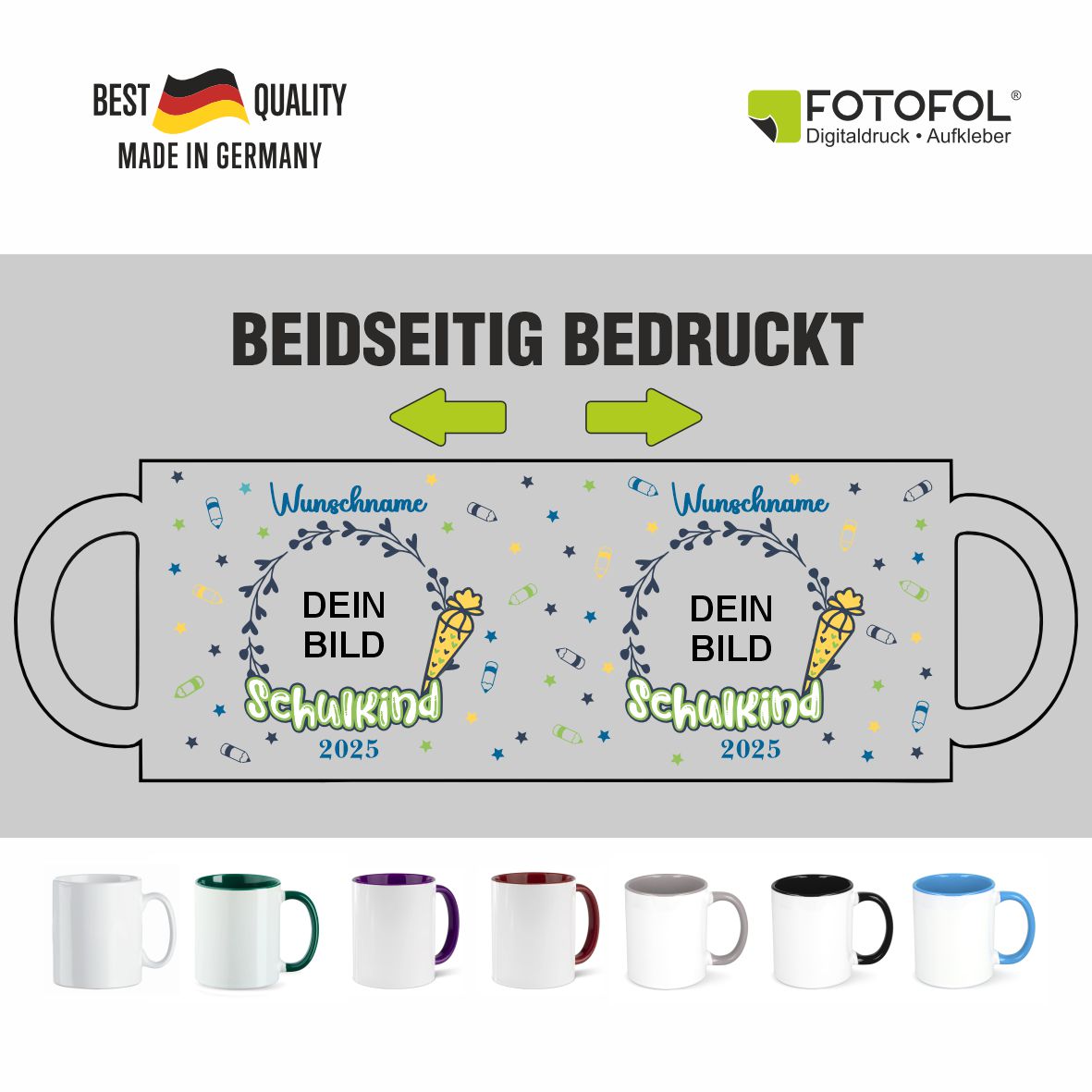 Tasse Einschulung 2025 mit Name und Bild Personalisieren Junge - FOTOFOL