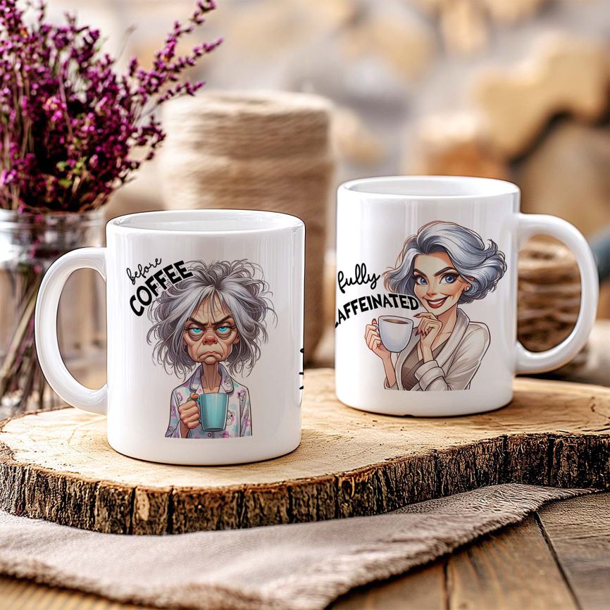 Personalisierte Kaffeetasse mit Wunschname - before Coffee -Frau
