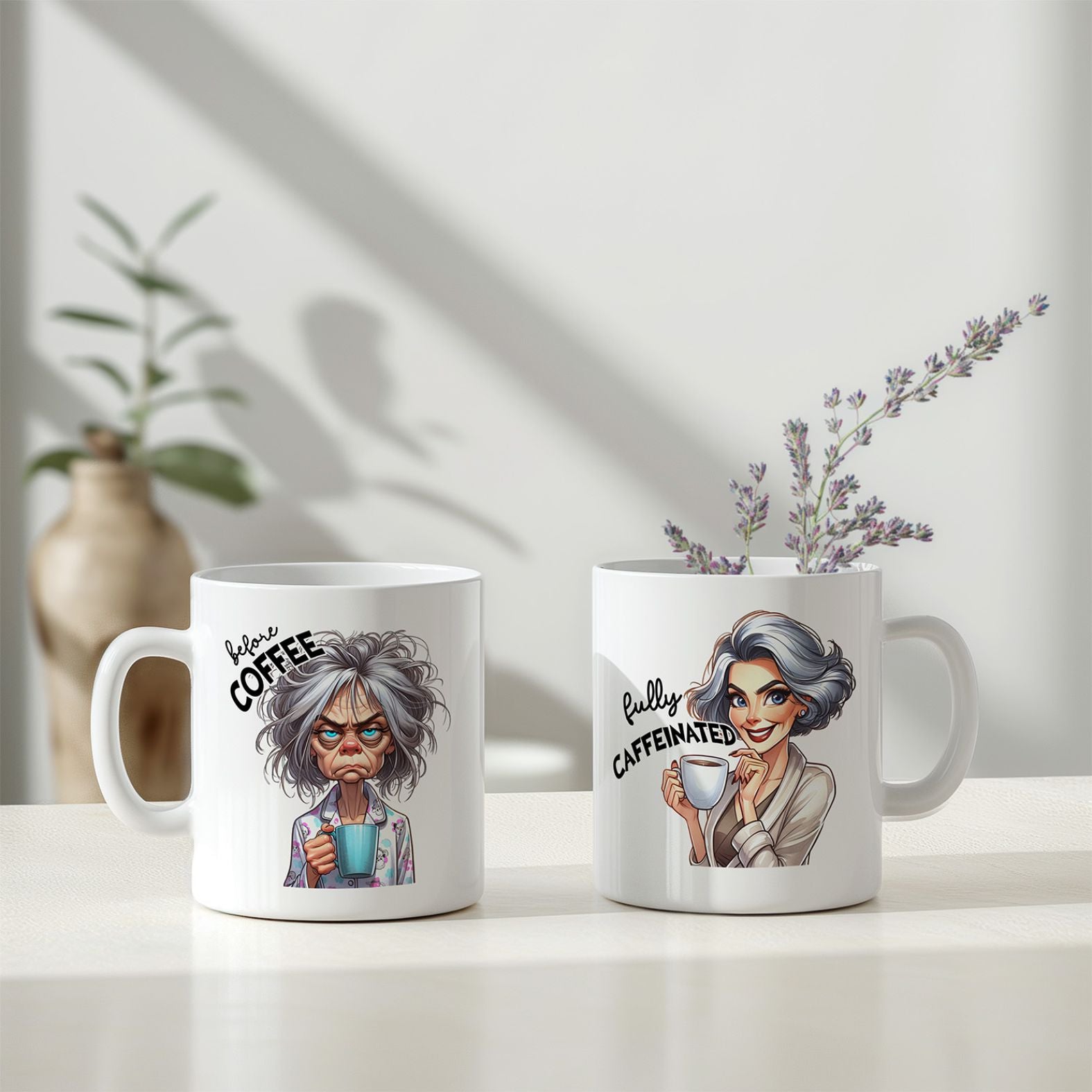 Personalisierte Kaffeetasse mit Wunschname - before Coffee -Frau
