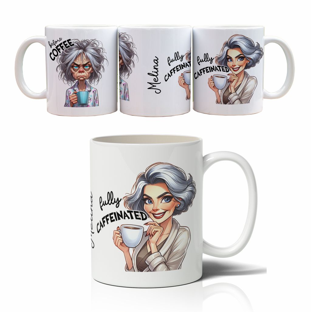 Personalisierte Kaffeetasse mit Wunschname - before Coffee -Frau