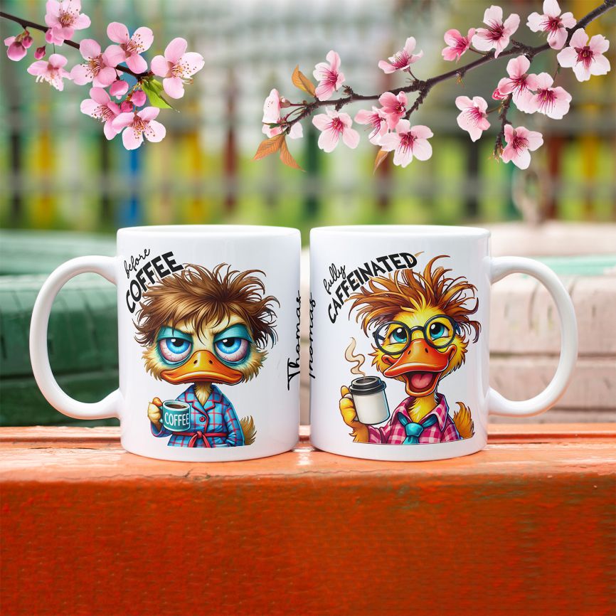 Personalisierte Kaffeetasse mit Wunschname - before Coffee - Ente