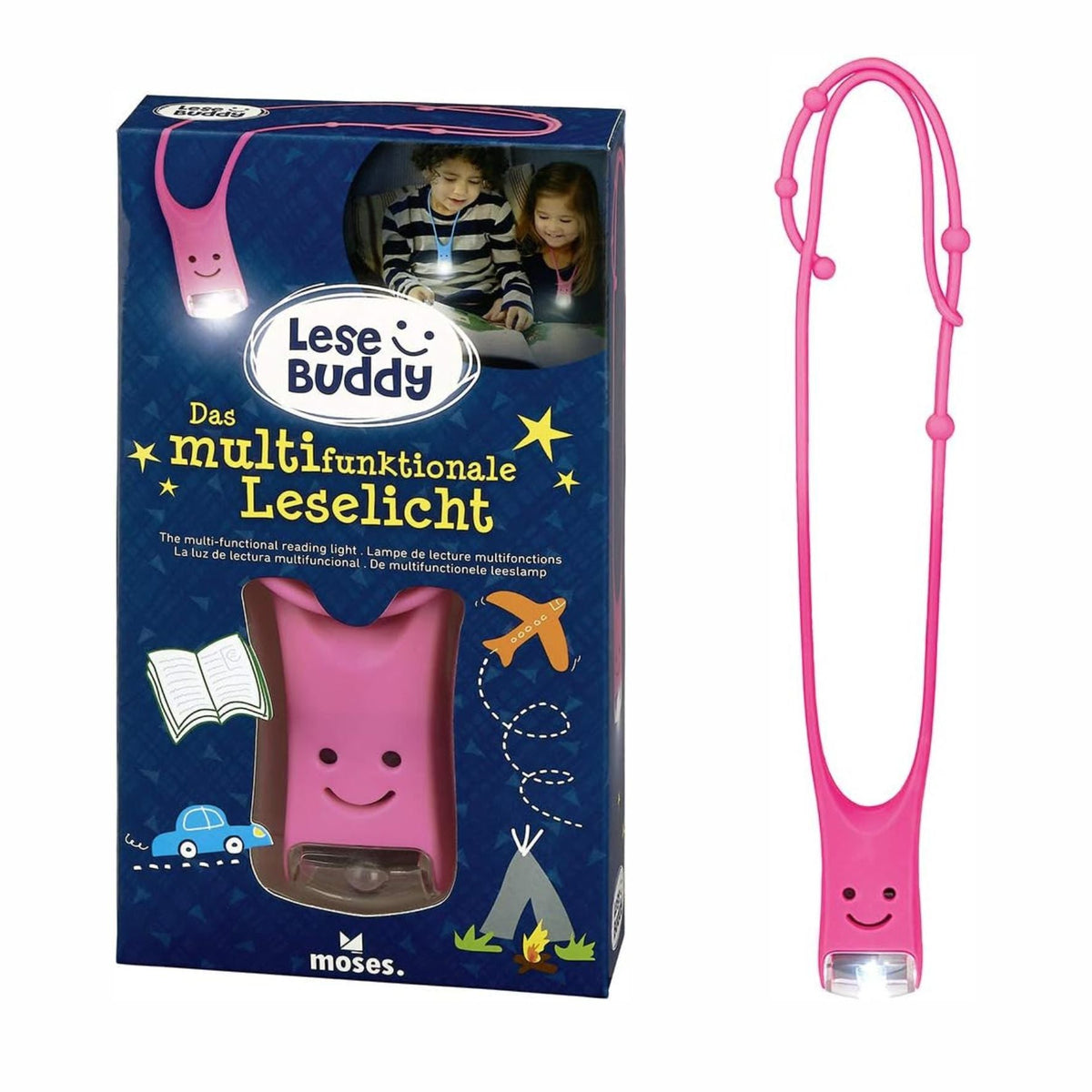 Lese Buddy - Das Leselicht für Kinder - Multifunktionale Leselampe - pink